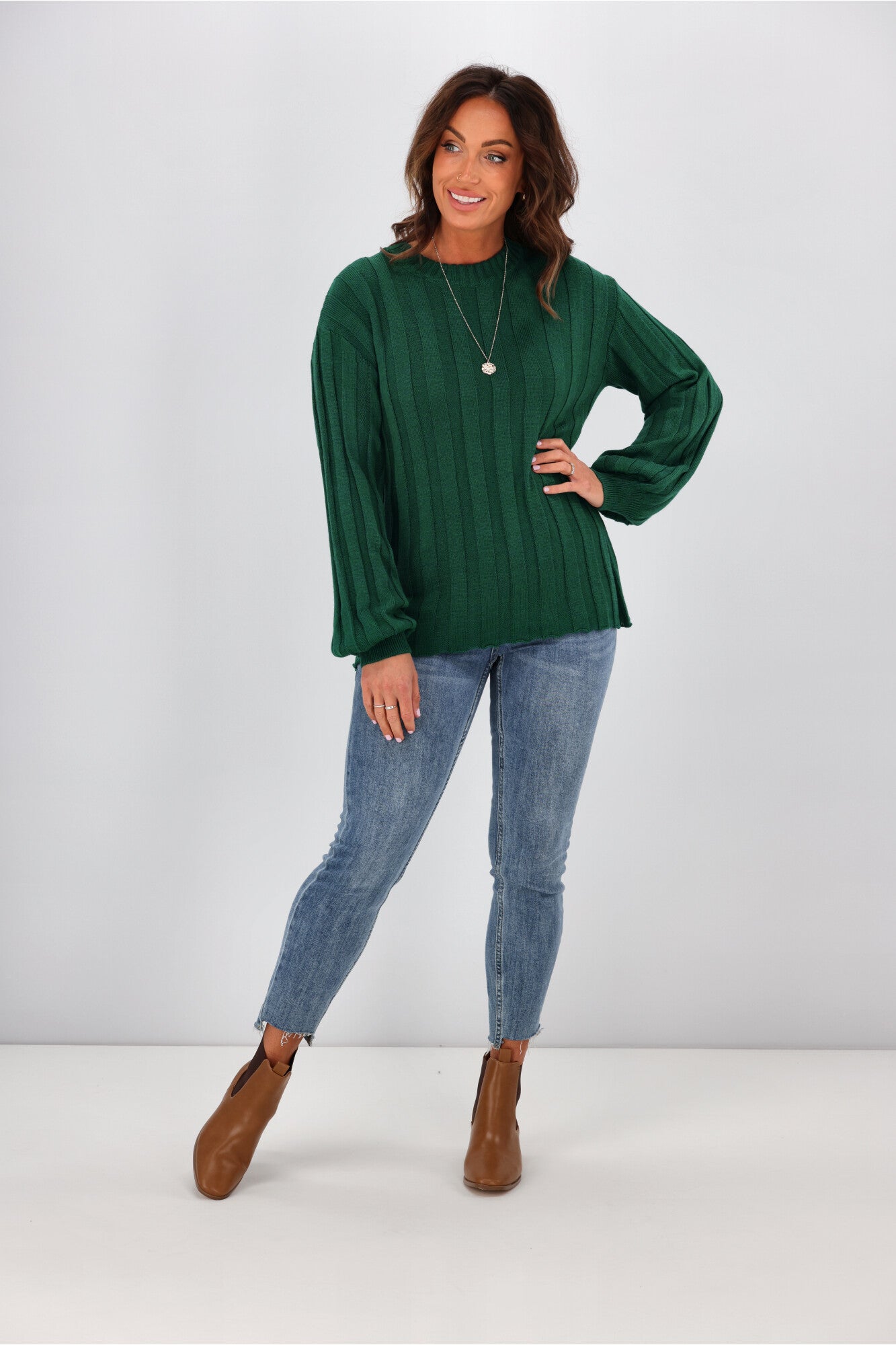 Shine On Tabitha Wide Rib Merino Wool Sweater for Women - Soft & Warm Emerald Green Knit Pullover - Perfect for Winter, Fall & Casual Outfits