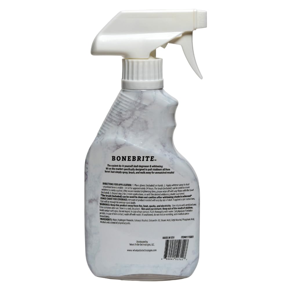 BoneBrite® Professional Skull Whitening Solution for European Mounts - Premium Taxidermy Whitener for Hunters & Taxidermists - Ideal for Trophy Displays, Hunting Cabin Decor, and Museum-Quality Specimens
