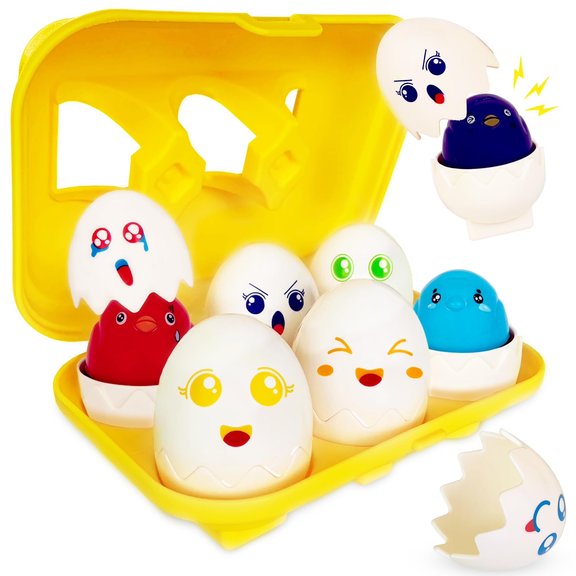 ArtCreativity 6-Piece Easter Egg Matching Toy Set - Squeaking Sensory Eggs for Toddlers - Learn Emotions, Colors & Shapes - Perfect for Easter Basket Stuffers & Preschool Learning Activities