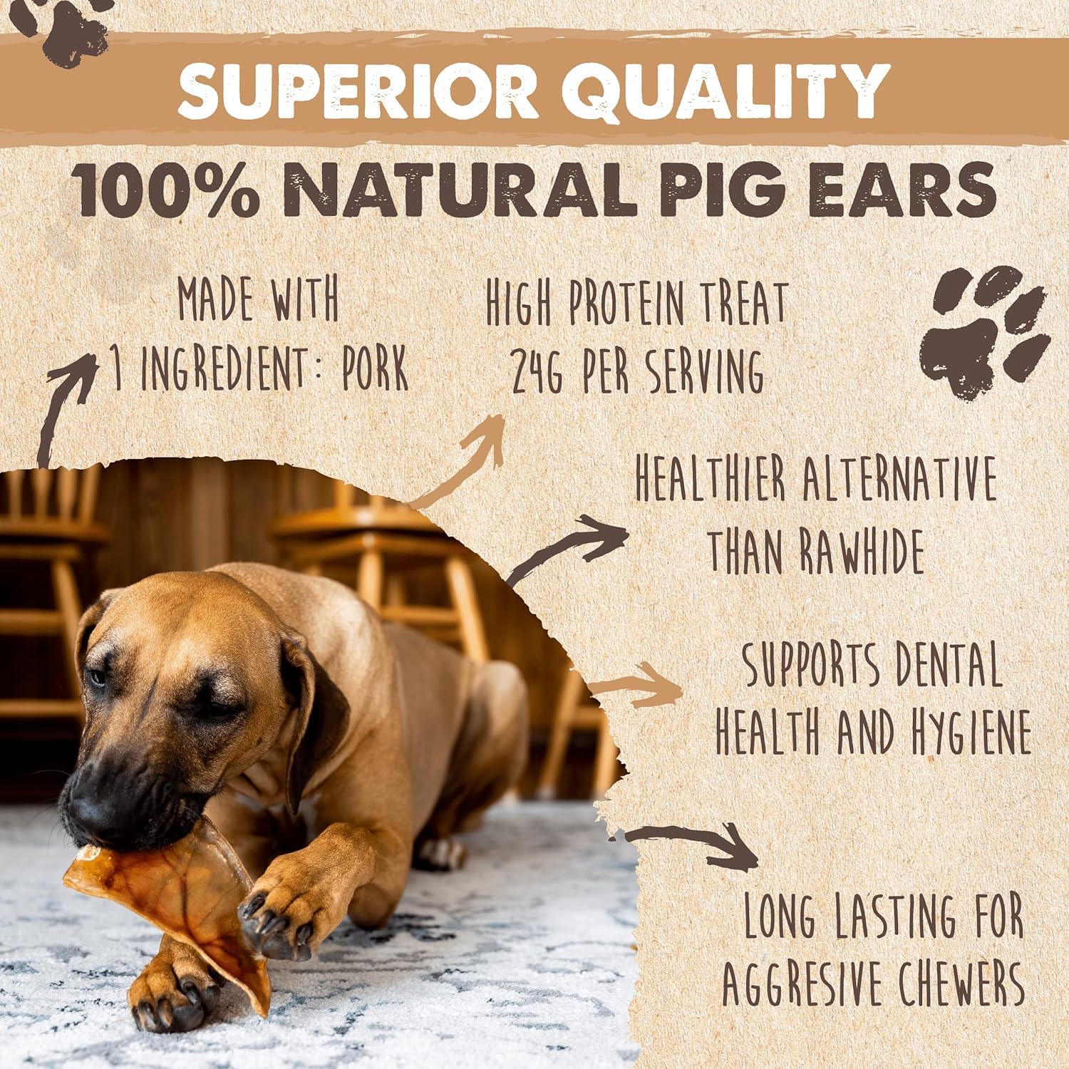 **Mighty Paw Half Pig Ears for Dogs - All Natural, Single Ingredient Dog Treats | Healthy Alternative to Rawhide Chews for Small, Medium & Large Dogs | Long-Lasting Dental Chews for Puppies & Adult Dogs (6lb) - Perfect for Training, Teething & Anxiety Relief**