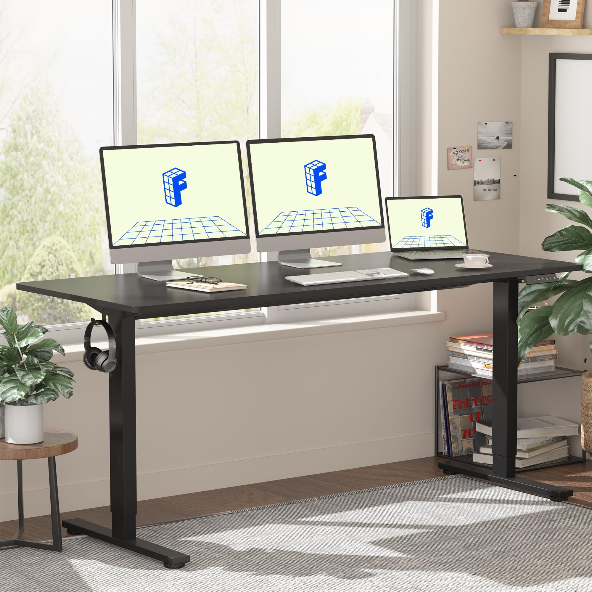 FLEXISPOT EN1 Electric Height Adjustable Standing Desk 60 x 24 Inches - Sit Stand Desk for Home Office with Black Frame & Desktop (2 Packages) | Ergonomic Workspace Solution for Productivity & Comfort