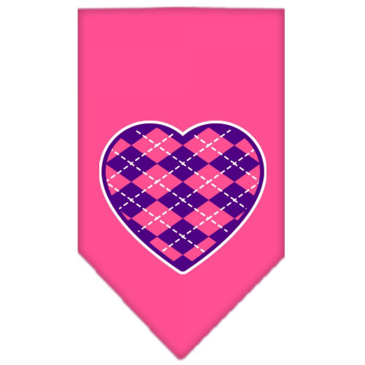 Argyle Heart Purple Dog Bandana - Bright Pink Large Screen Printed Pet Bandana for Dogs & Cats - Perfect for Holidays, Birthdays & Photo Shoots