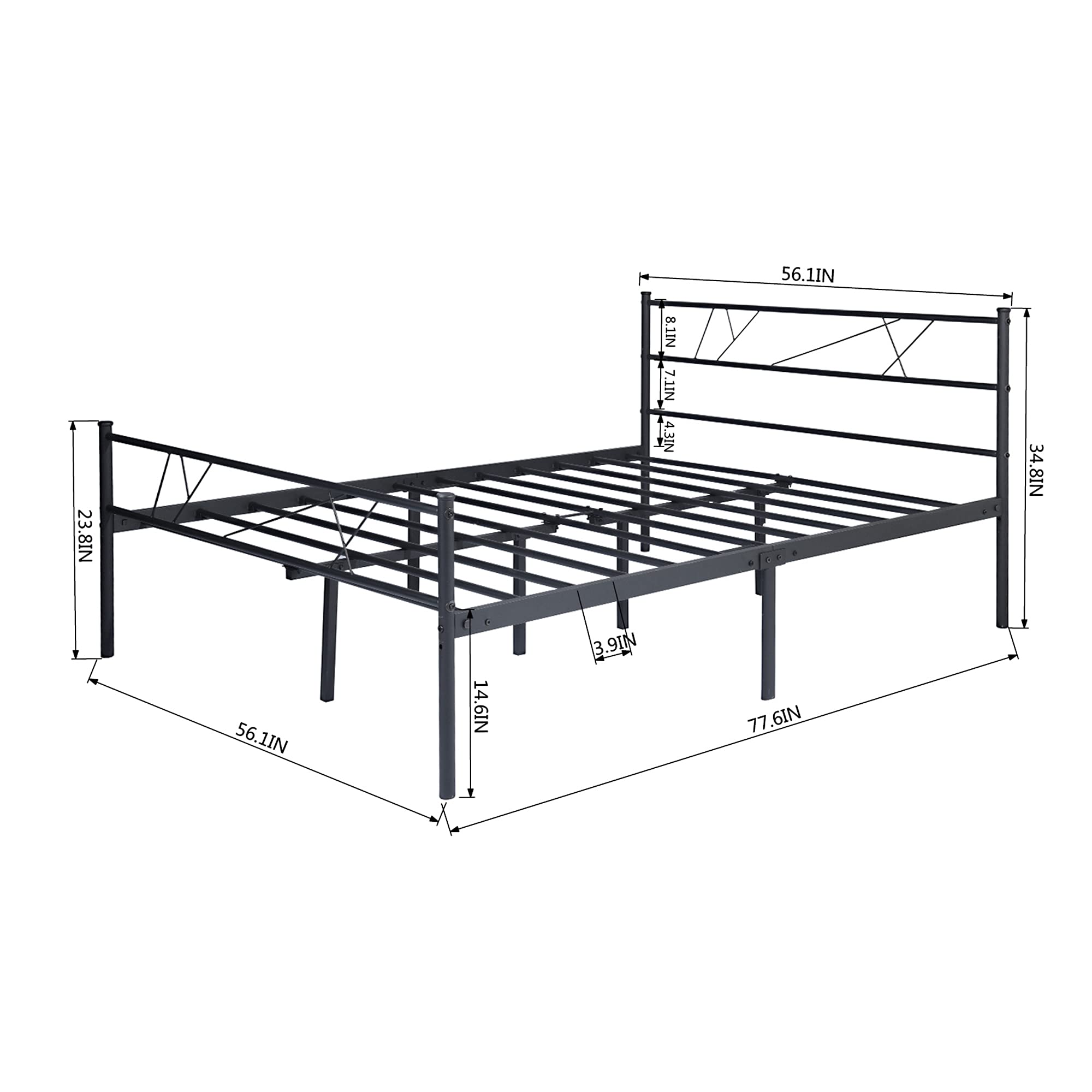 Black Metal Full Bed Frame with Headboard & Footboard - 14 Inch Sturdy Platform Bed Frame, No Box Spring Needed, Underbed Storage Space - Perfect for Bedrooms, Dorms, Adults & Kids - Ideal for Small Spaces & Guest Rooms