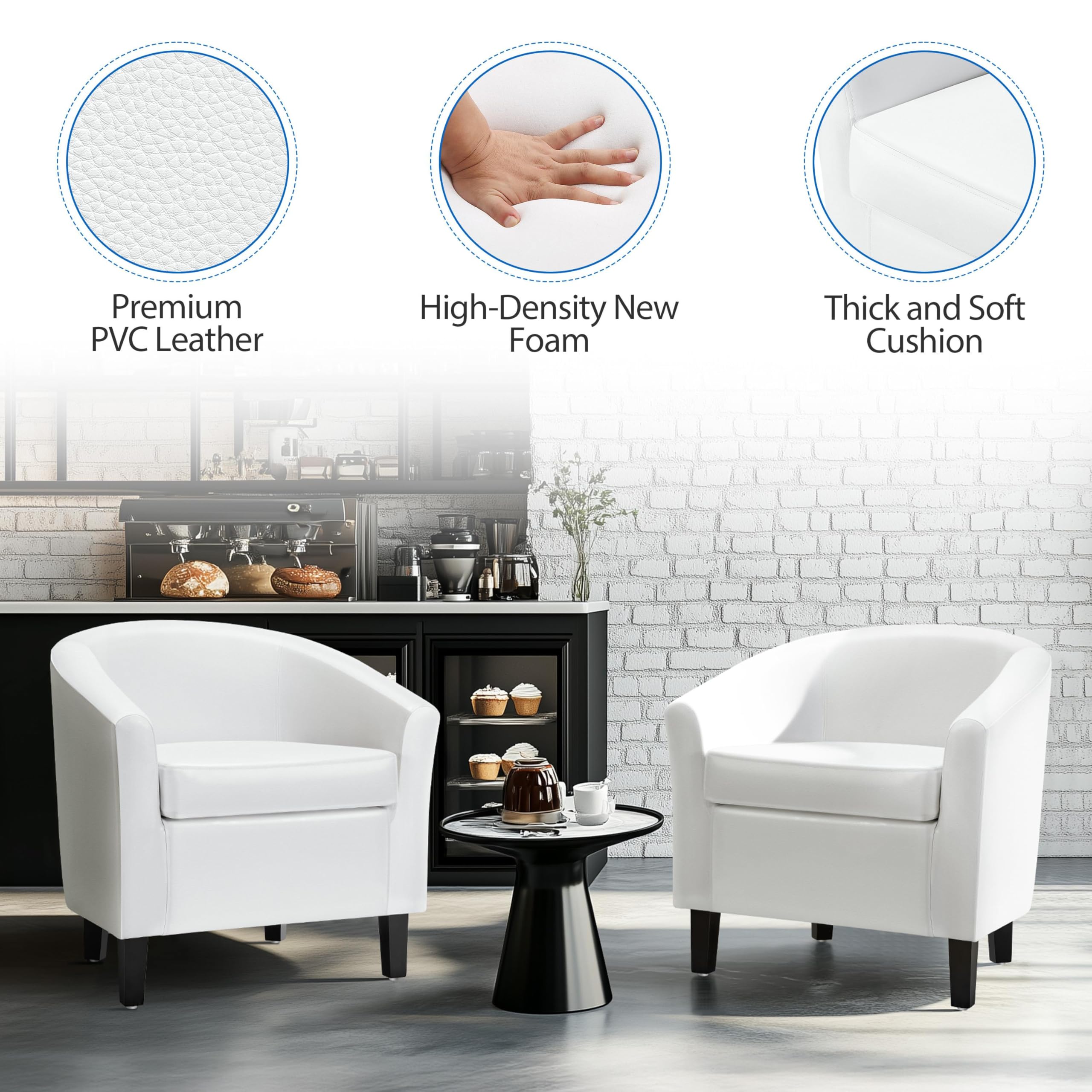 Yaheetech White Faux Leather Accent Chair - Modern Barrel Club Chair with Soft Padded Seat & Sturdy Legs for Living Room, Bedroom, Office - Perfect for Reading Nook, Home Theater Seating & Guest Reception Areas