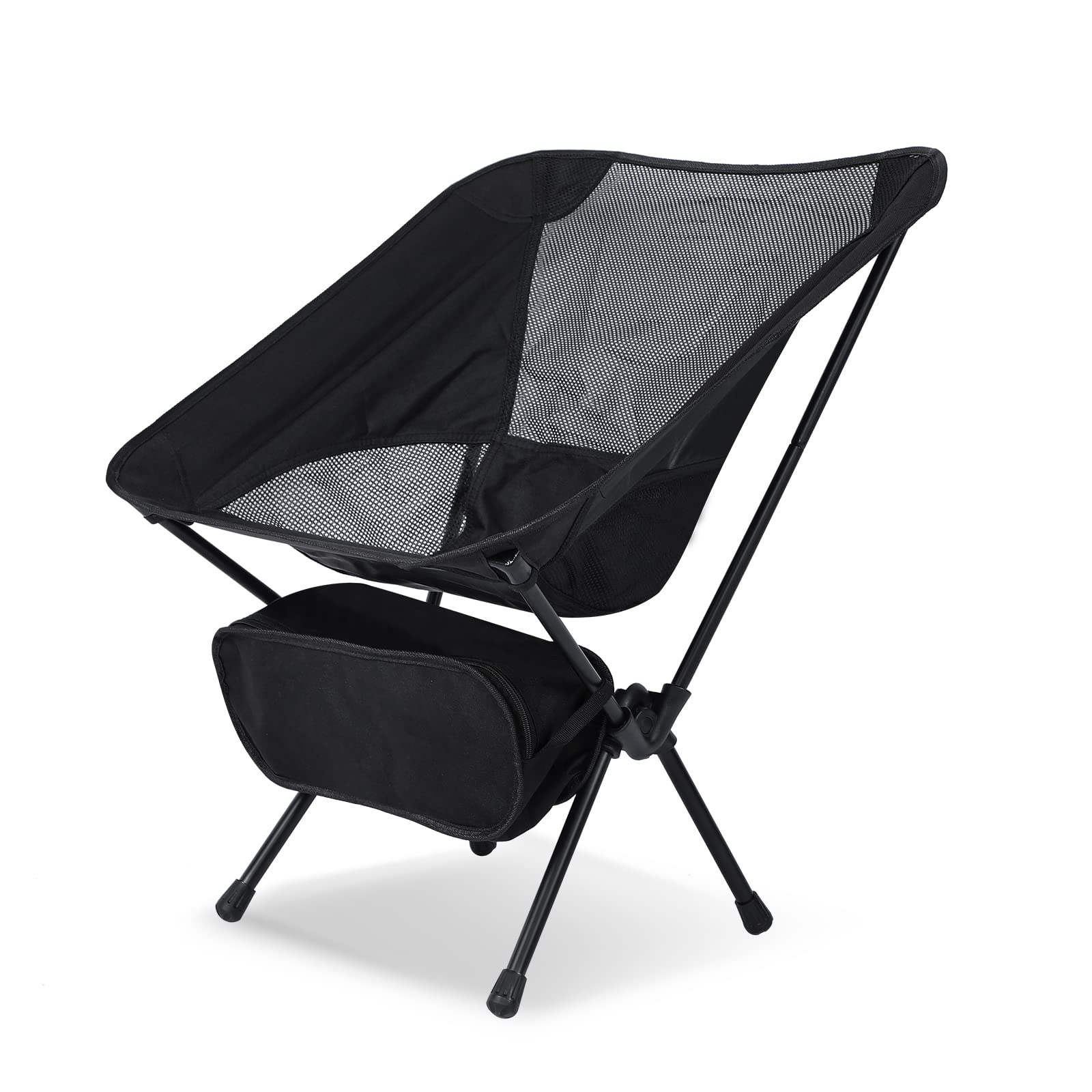 Ultralight Folding Camping Chair - Portable Backpacking Chair for Hiking & Outdoor Adventures - Compact Travel Chair with 176 lbs Capacity & Breathable Mesh Fabric (Black) - Perfect for Camping, Picnics, Beach Trips & Backyard Relaxation