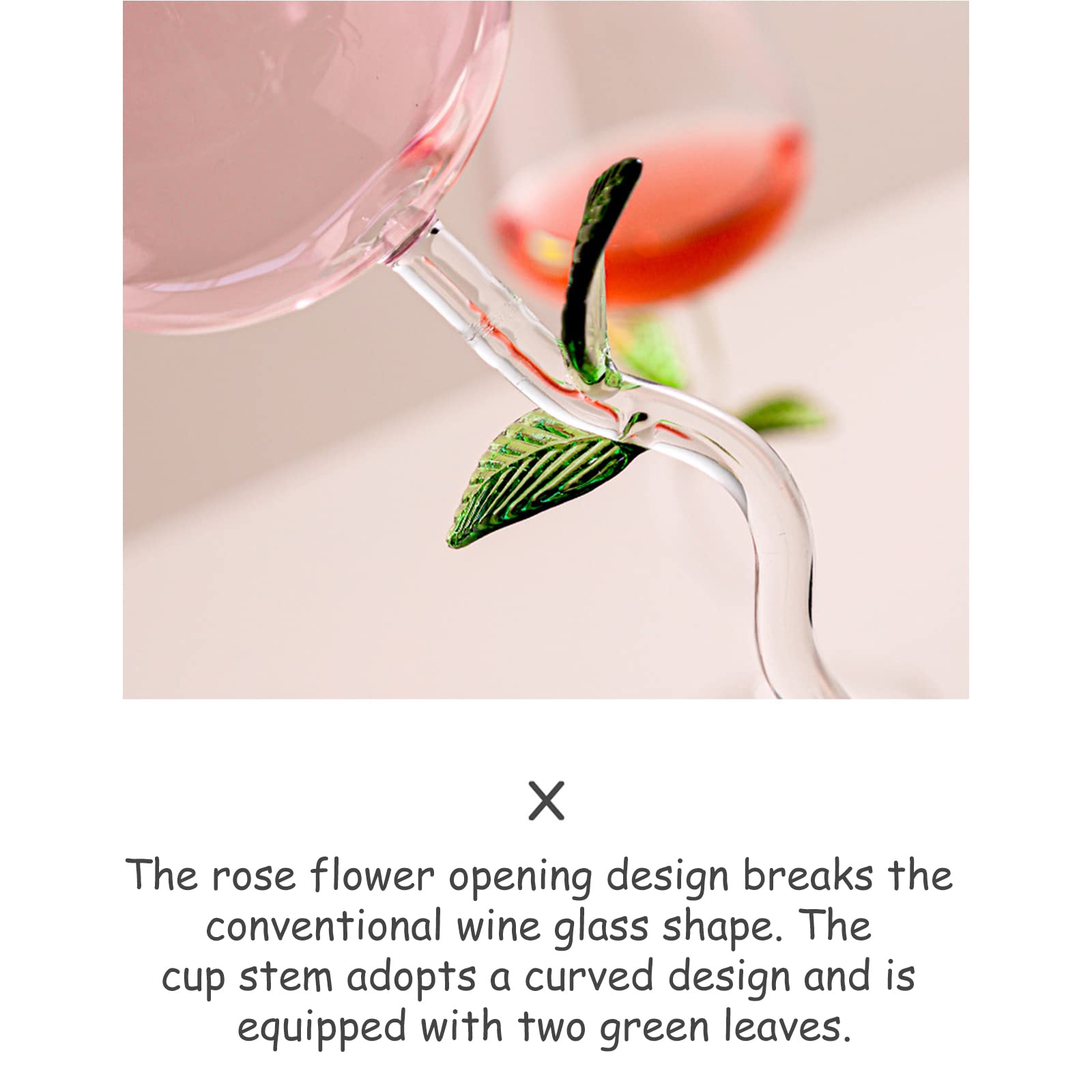 2Pcs Rose Flower Wine Glasses Set - Elegant Rose-Shaped Cocktail Glasses for Wine, Champagne & Cocktails - Perfect for Wedding, Anniversary Gifts, Romantic Dinners & Party Drinkware