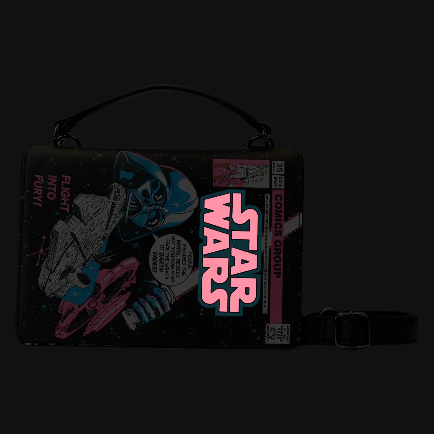 Loungefly Stitch Shoppe Women's Star Wars Dark Side vs Light Side LED Light Up Crossbody Bag - Cute Disney Themed Shoulder Purse for Cosplay, Collectors & Everyday Use