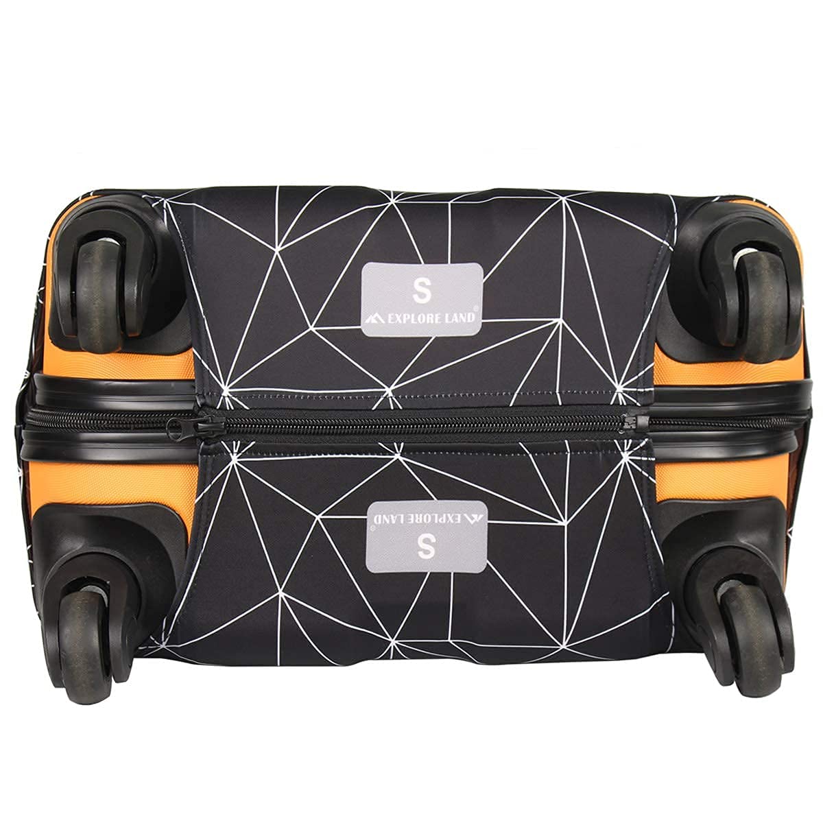 Explore Land Travel Luggage Cover - Waterproof Suitcase Protector for 27-30 Inch Bags (Black Polygonal, Large Size) - Perfect for Airplane Travel & Storage Protection
