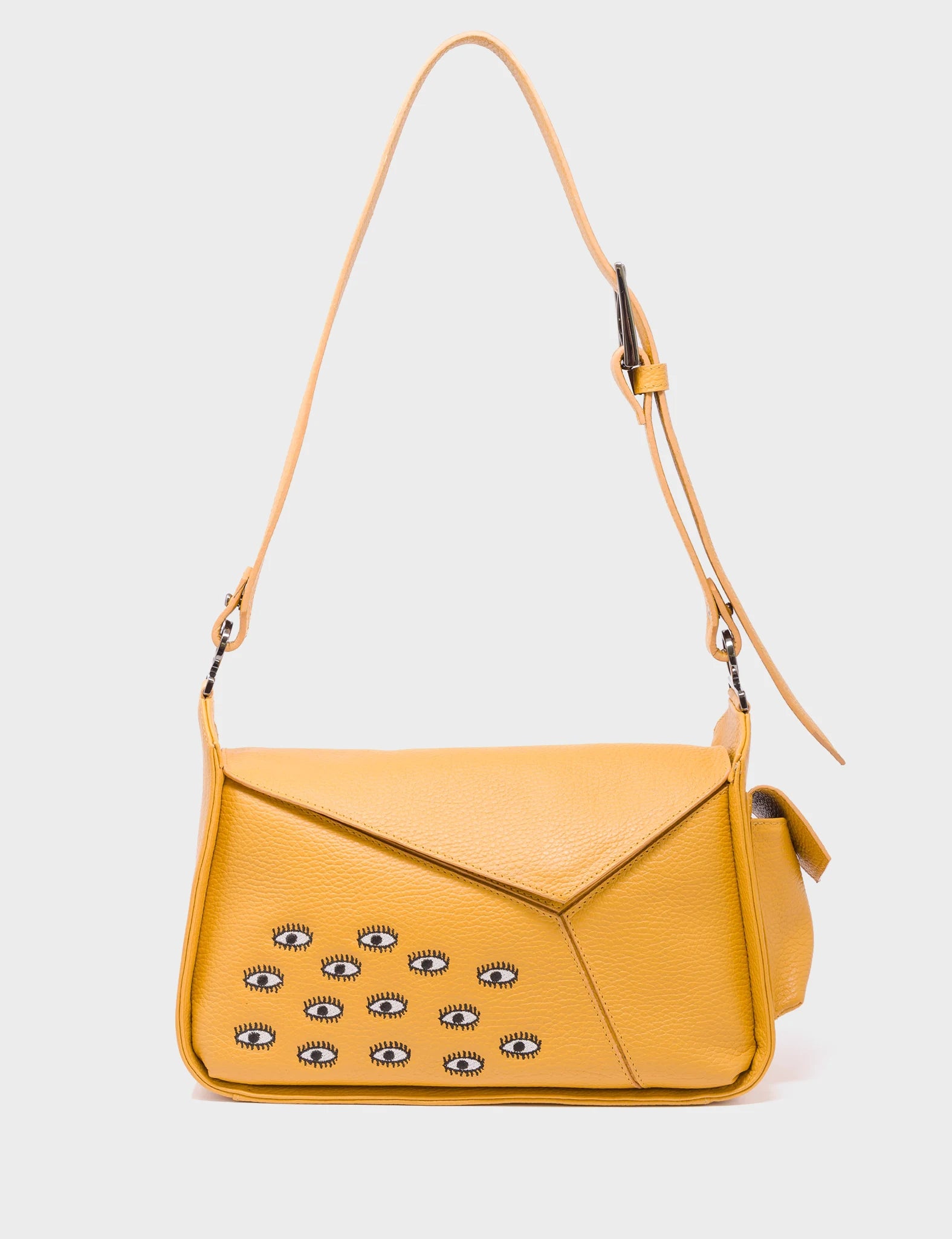 Houston Golden Glow Leather Shoulder Bag with All Over Eyes Embroidery - Stylish Crossbody Purse for Women, Perfect for Work, Travel & Evening Out