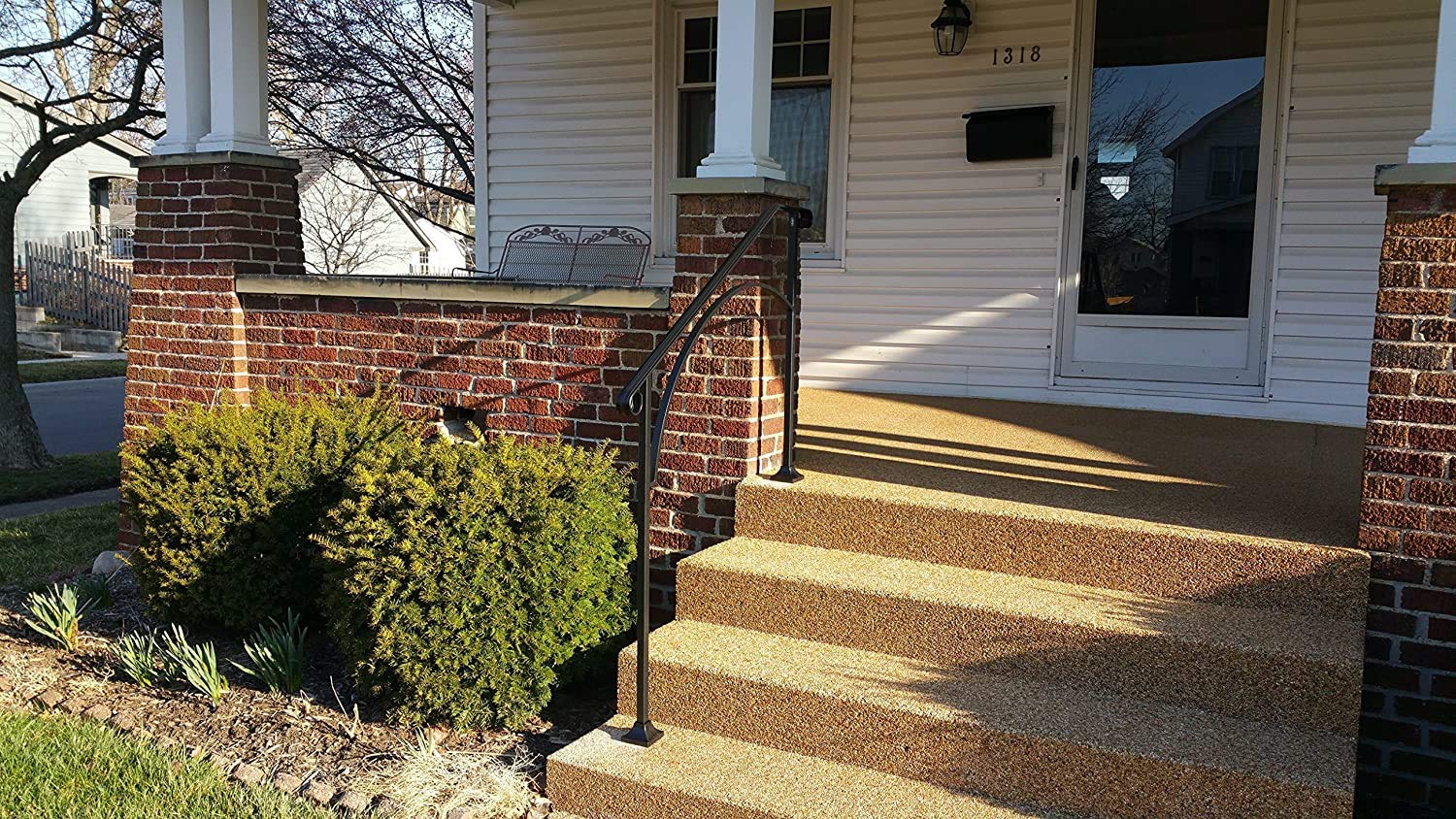 Iron X Handrail Arch #3 for Concrete Steps - Heavy Duty Outdoor Stair Railing - Perfect for Porch, Deck, and Garden Safety