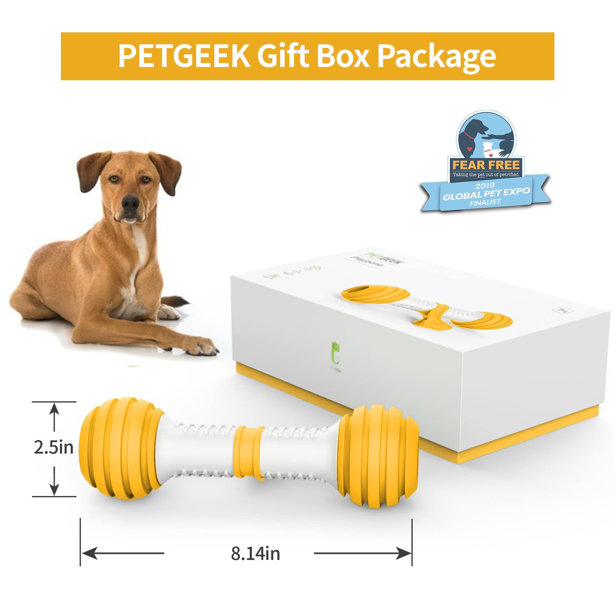 PETGEEK Interactive Dog Bone Toy - Automatic Chase Toy for Medium & Large Dogs | USB Rechargeable, Safe PC & TPU Material | Yellow | Fun Exercise & Boredom Relief for Pets