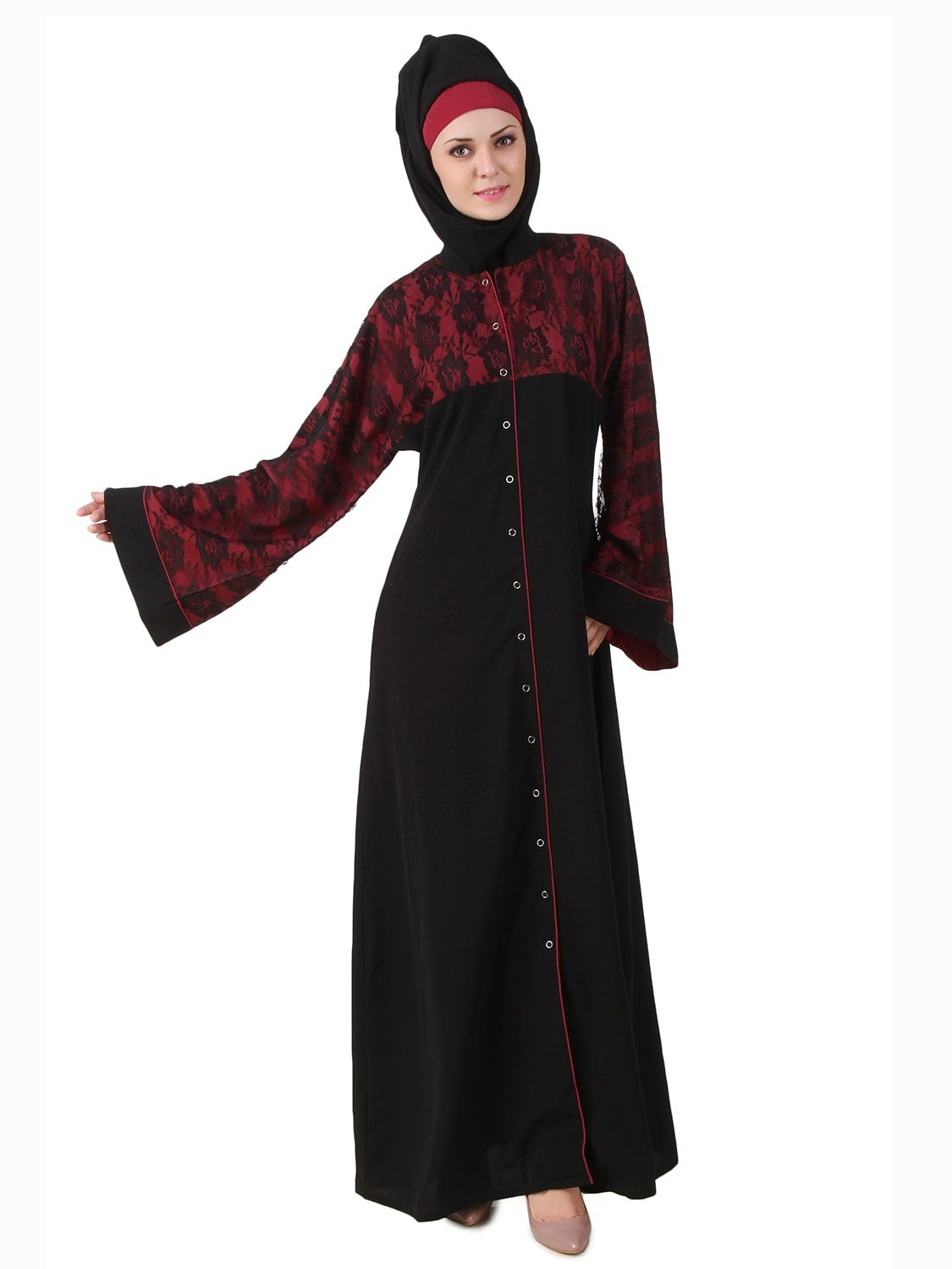Shajarah Black Nida Dubai Long Maxi Abaya Dress AY-476 | Elegant Muslim Women's Islamic Clothing for Prayer, Wedding & Special Occasions