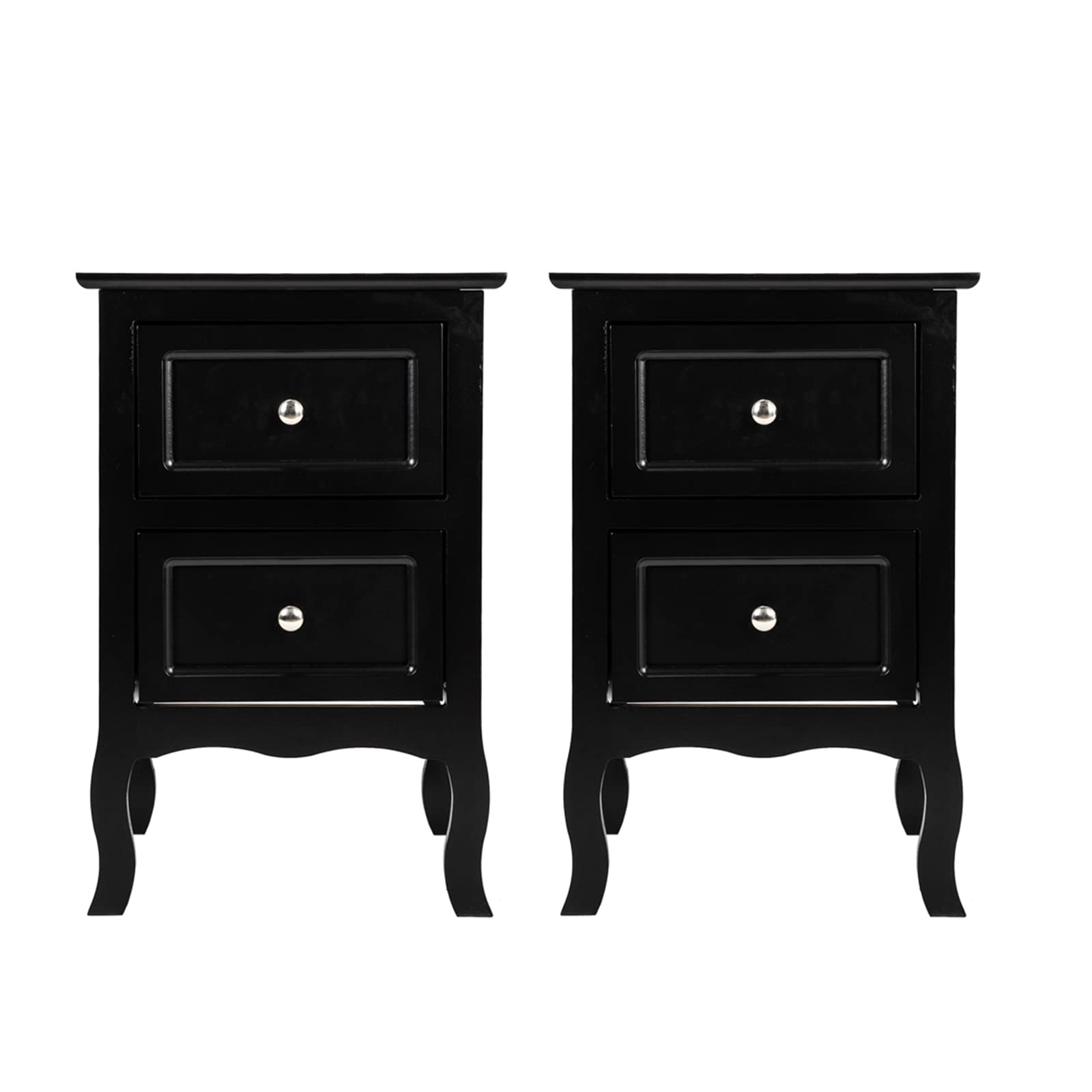 Henf Set of 2 Nightstand with 2 Drawers - Solid Wood Bedside Table with Stable Frame, Black End Table for Bedroom - Perfect for Storing Books, Lamps & Bedroom Essentials