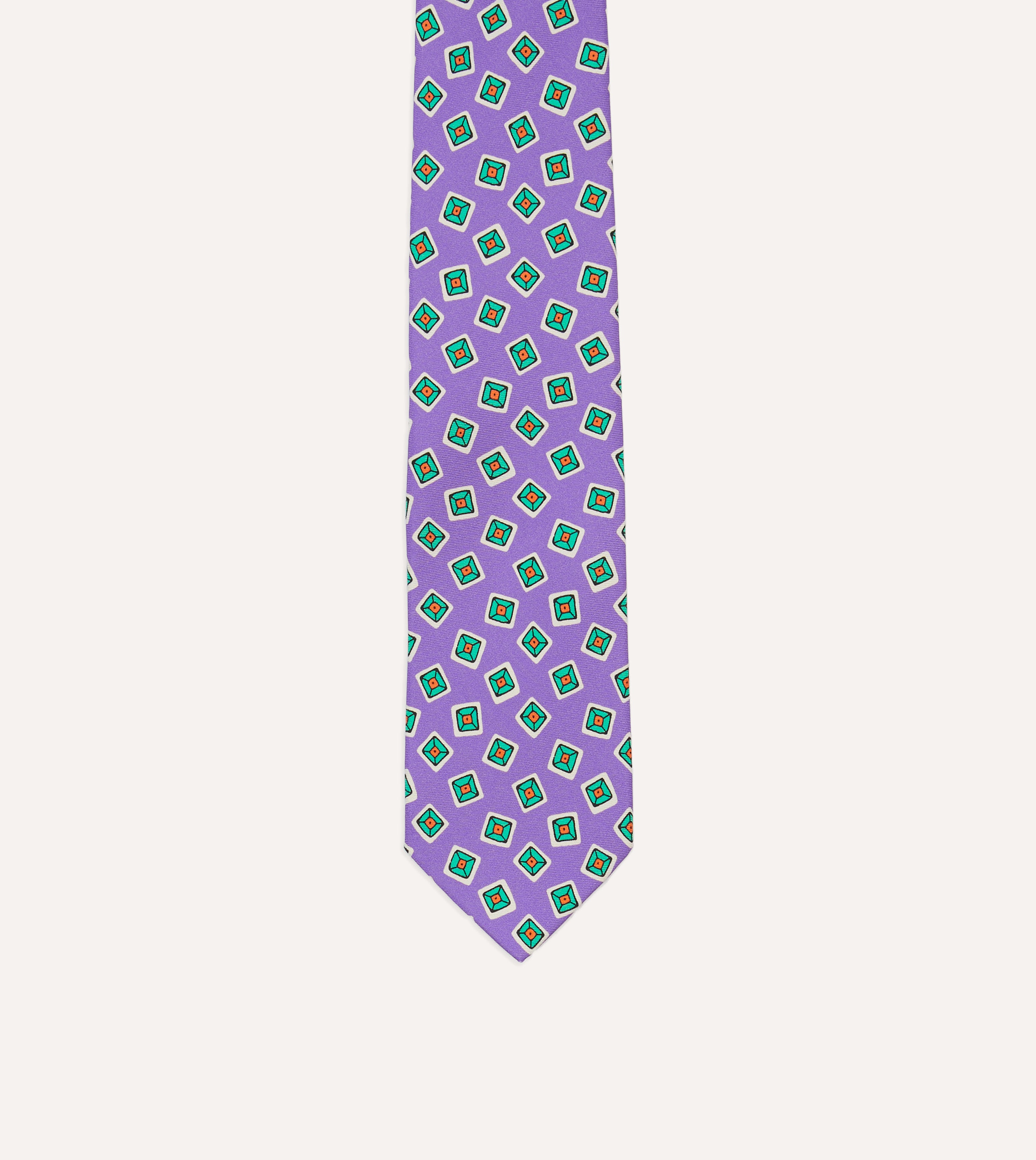 Elegant Purple Jumbled Tile Print Silk Necktie with Self-Tipped End - Perfect for Weddings, Business Meetings & Formal Occasions
