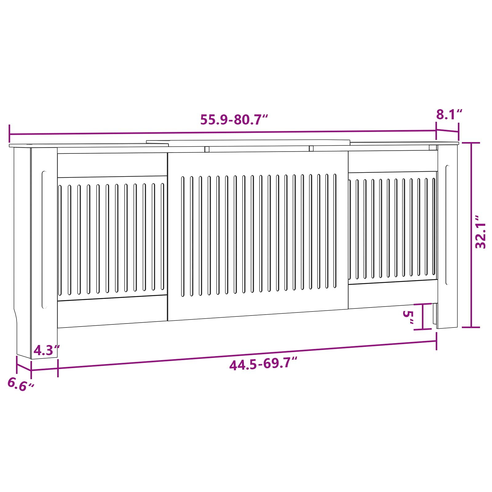 vidaXL Adjustable Radiator Cover Guard - 55.9” to 80.7” White MDF Heater Cover for Living Room, Office, Bedroom | Home Decor & Safety Solution for Baseboard Heaters