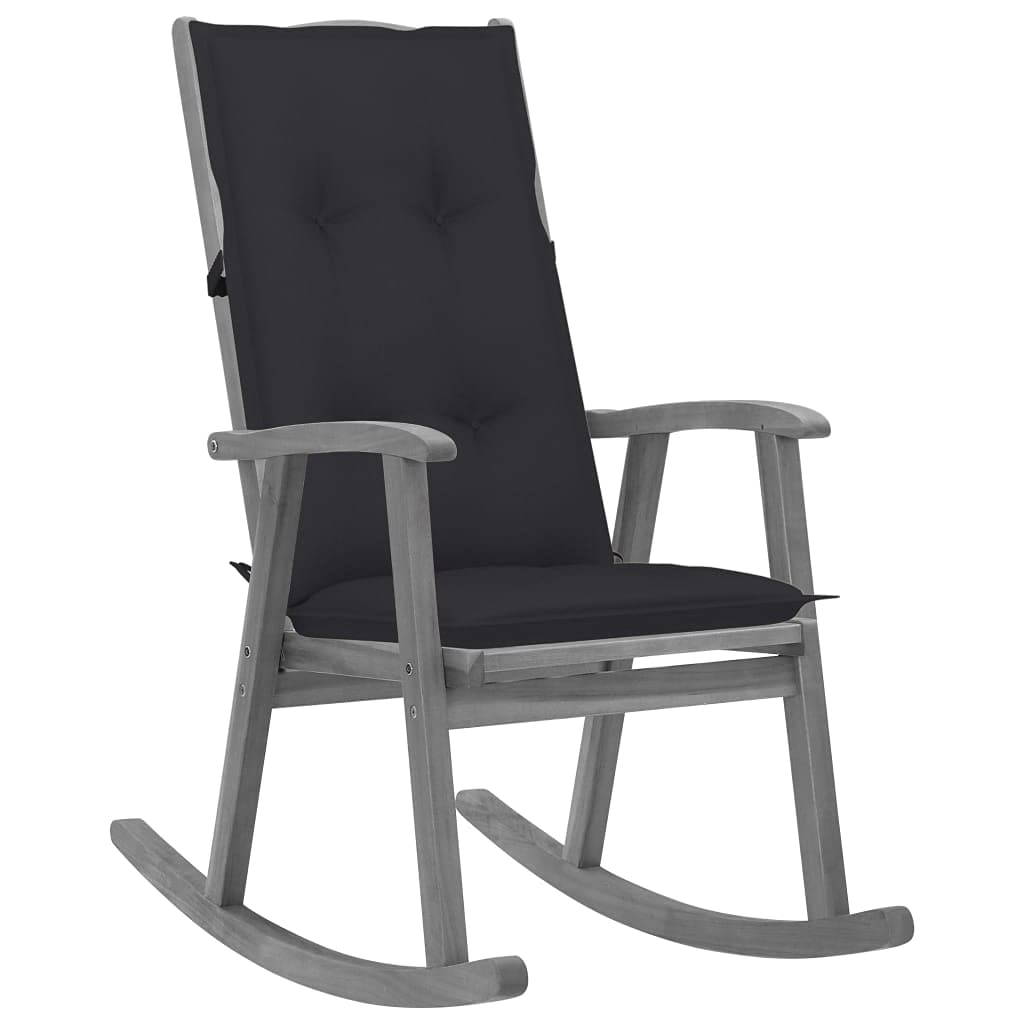 SKM Gray Acacia Wood Rocking Chair with Cushions - Solid Wood Patio Rocker for Living Room, Nursery & Outdoor Relaxation