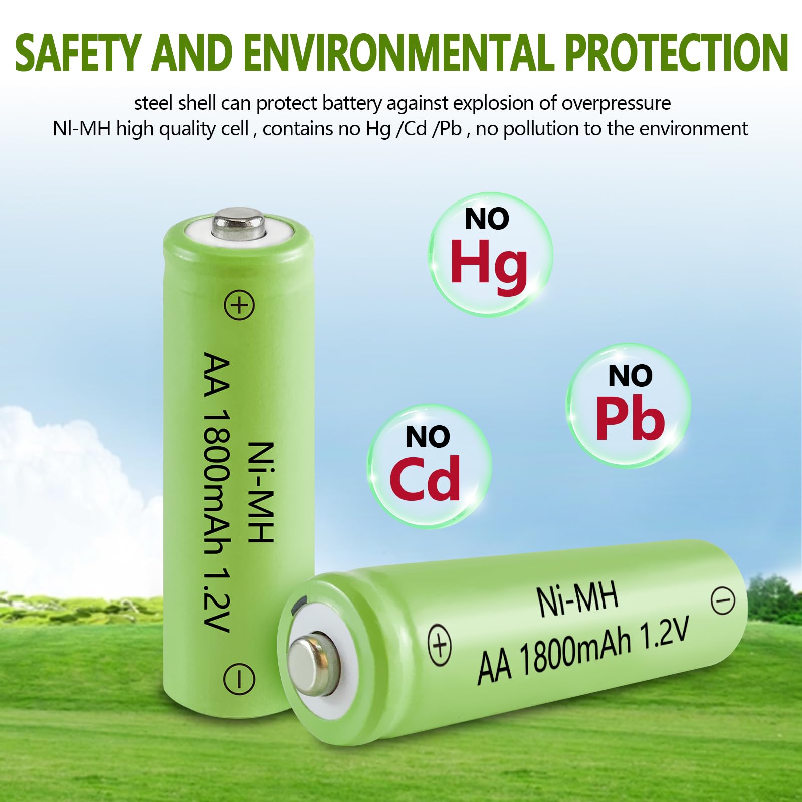GENYESTAR Rechargeable AA Battery NiMH 1.2V 1800mAh High Capacity Double A Batteries - 8 Pack for Solar Lights, Electronic Toys, Household Devices & More | Perfect for Flashlights, Remote Controls, Digital Cameras & Wireless Gadgets