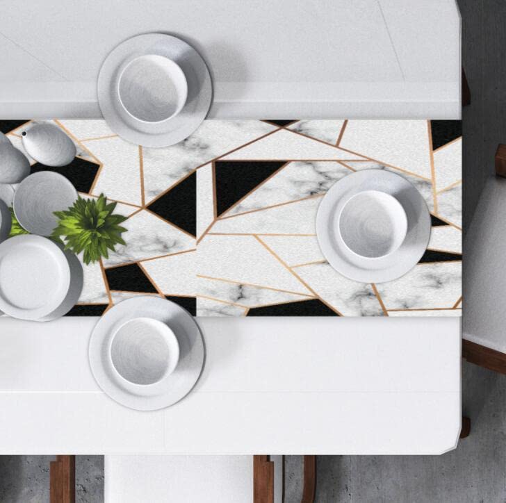 AUUXVA 13x70 Inches Geometric Marble Table Runner - White and Black Polyester Dining Table Decor for Kitchen, Coffee Table, Party & Holiday Banquet | Elegant Home Decoration & Dinner Party Setting