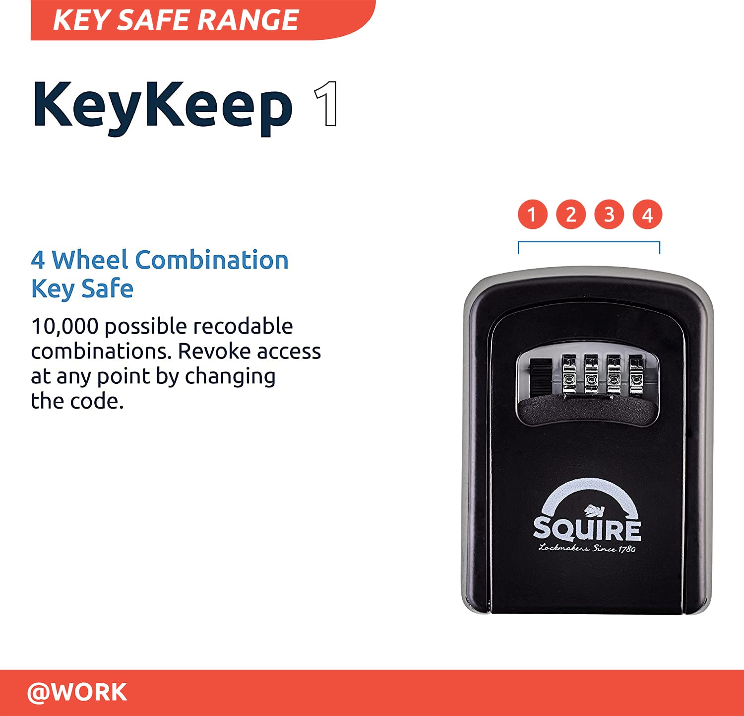 Squire Key Safe Box with 4-Wheel Combination Lock - Wall Mounted Weatherproof Diecast Alloy Key Storage for Home & Outdoor Use - Secure Key Lock Box for Garden, Vacation Rental, Airbnb & Office Keys
