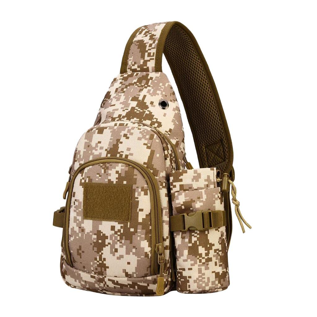 UJEAVETTE® Tactical Shoulder Bag - Crossbody Chest Pack with Water Bottle Pouch - Desert Digital Camo Backpack for Hiking, Travel & Outdoor Adventures