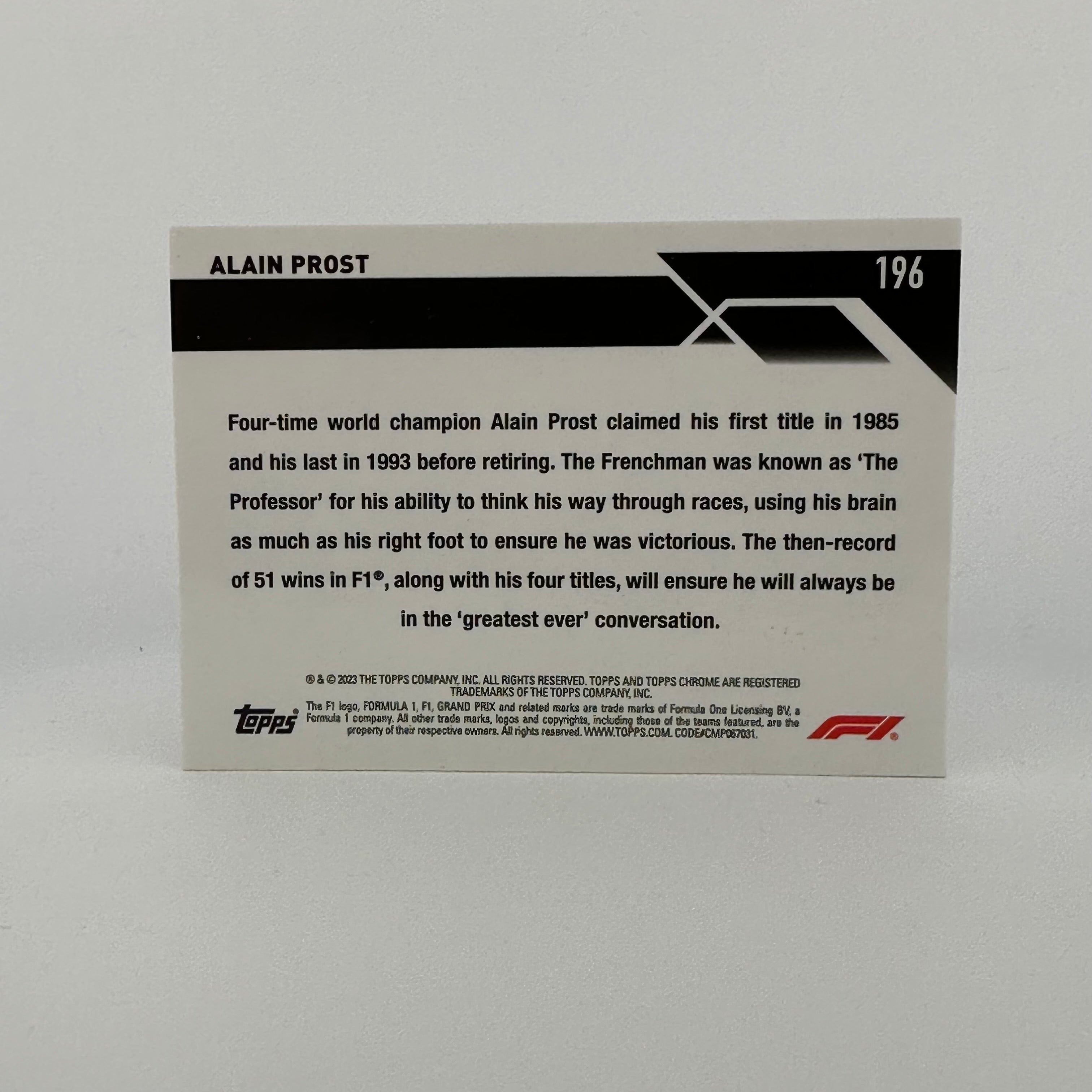 2023 Topps Chrome Sapphire Alain Prost #196 Orange Refractor 18/25 - Rare Racing Collectible for Fans & Card Investors