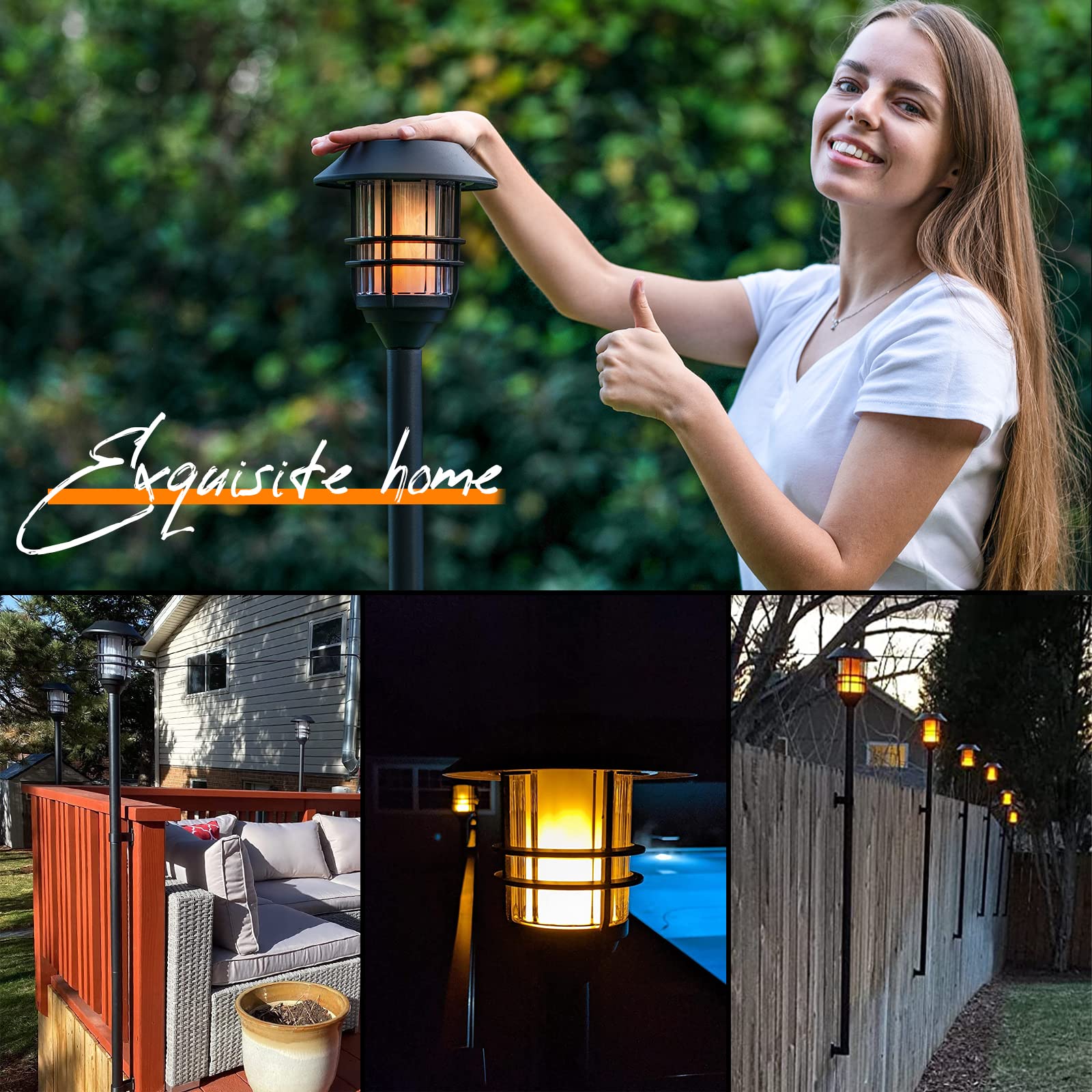 ZOOHAR 4-Pack Extra-Tall Solar Torch Lights with Flickering Flame - Waterproof Stainless Steel Pathway Lighting for Garden, Yard & Outdoor Decor - Auto On/Off Solar Powered - Perfect for Patio, Walkway & Landscape Lighting