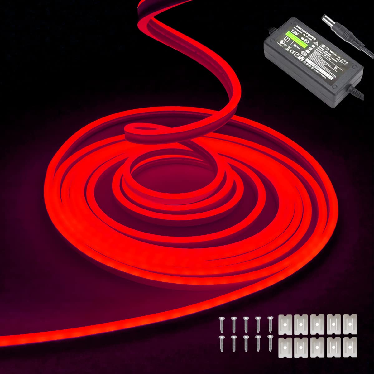 Best Red Neon LED Strip Lights 5M 12V DC - 600 SMD2835 LEDs Waterproof Rope Light for Indoor & Outdoor Home Decoration, Party, Bedroom, Bar, Wedding (5M, Red) - Perfect for Holiday Lighting and DIY Projects