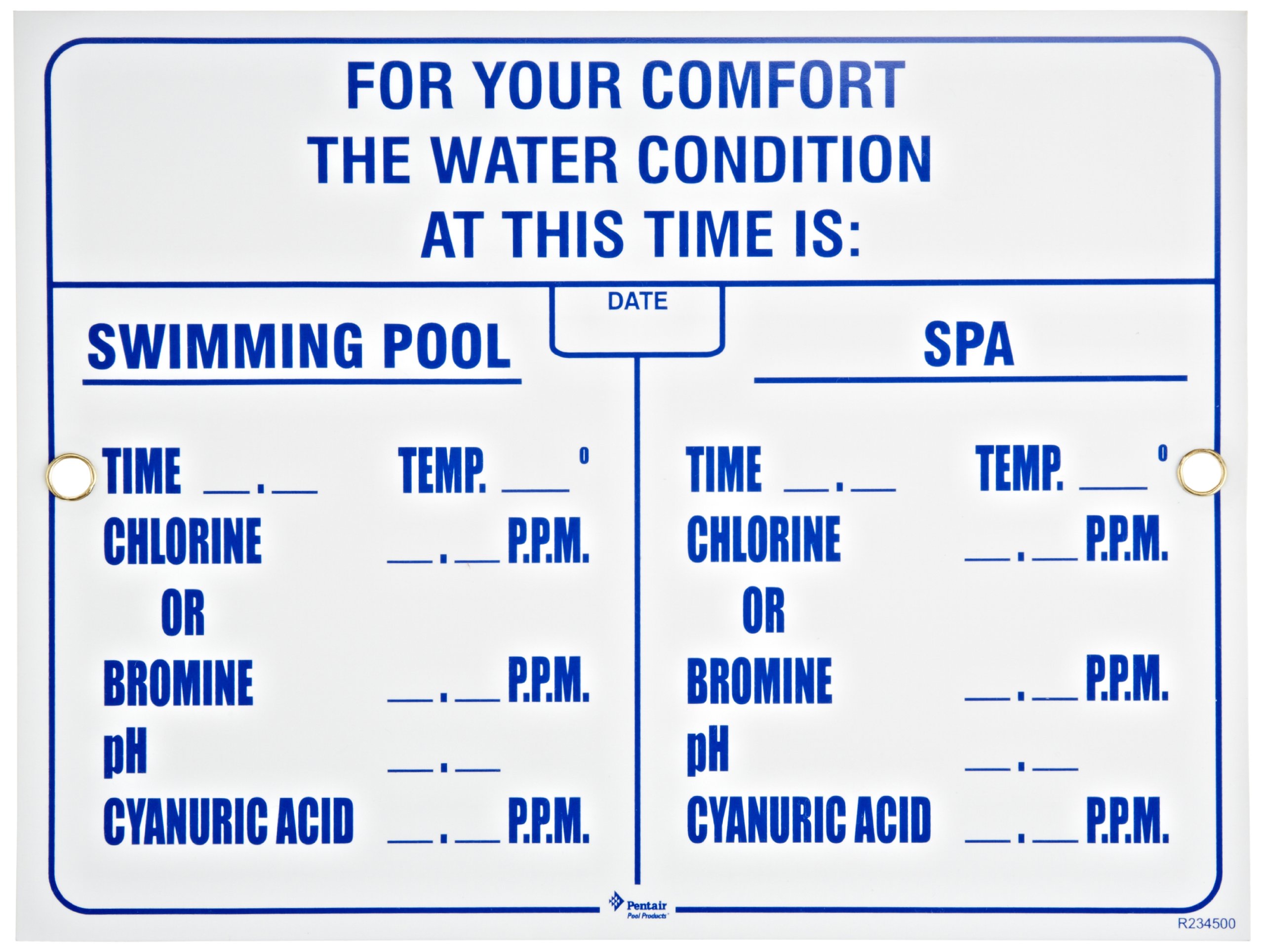 Pentair R234500 Virginia Water Conditions Pool and Spa Sign - Durable Safety Signage for Swimming Pools, Hot Tubs & Water Parks