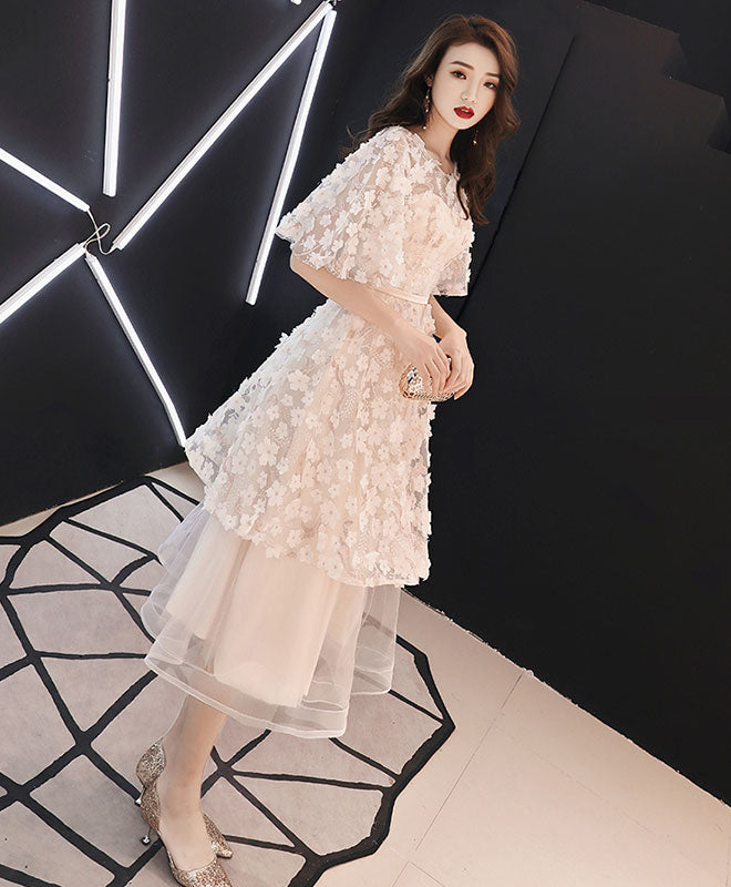 Elegant Champagne Tulle Lace Short Prom Dress - A-Line Evening Gown for Homecoming, Cocktail Parties & Special Occasions