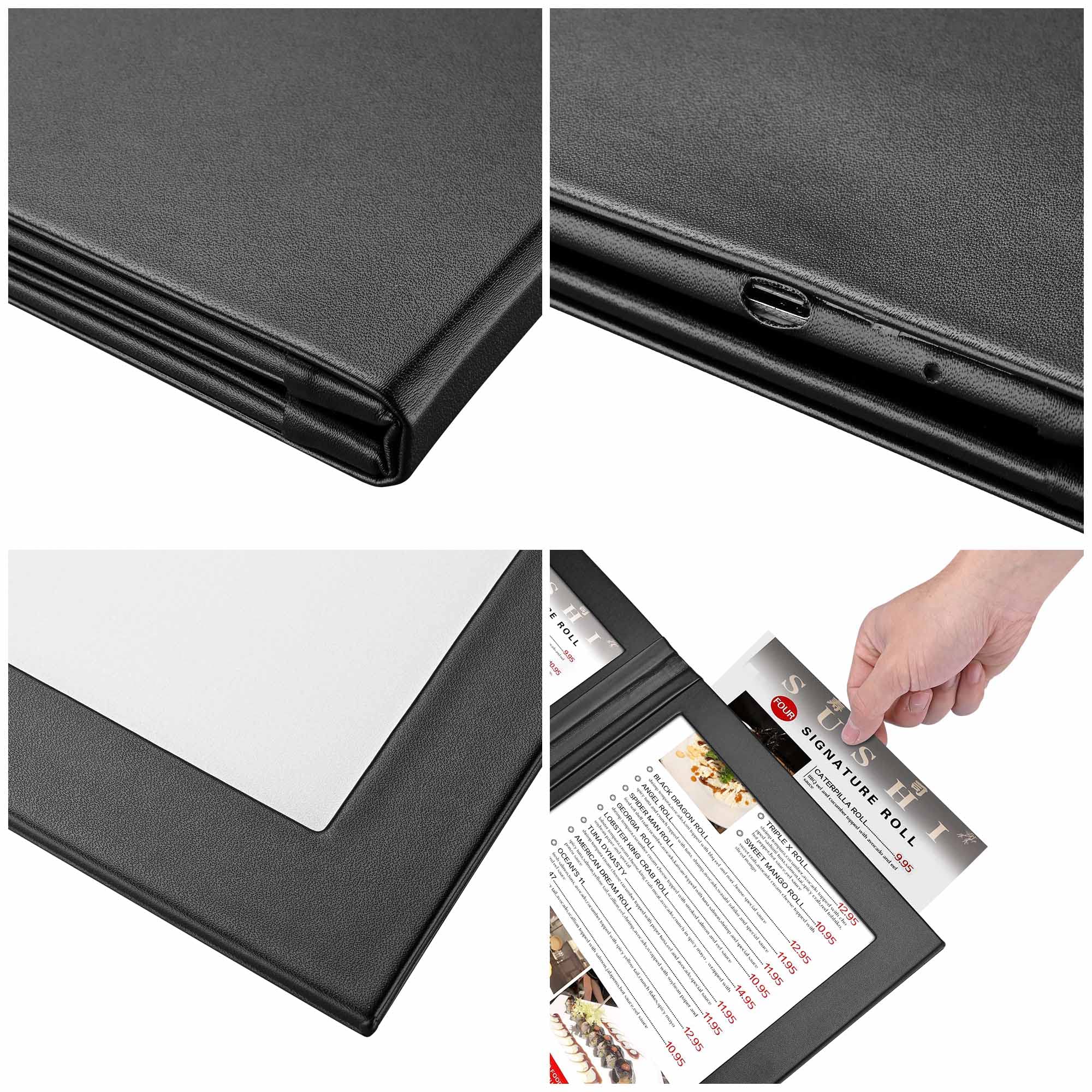 WeChef 4 Pack LED Backlit Menu Cover - Leatherette Wine List & Check Bill Holder for Restaurants - 2-Panel Display Fits 8