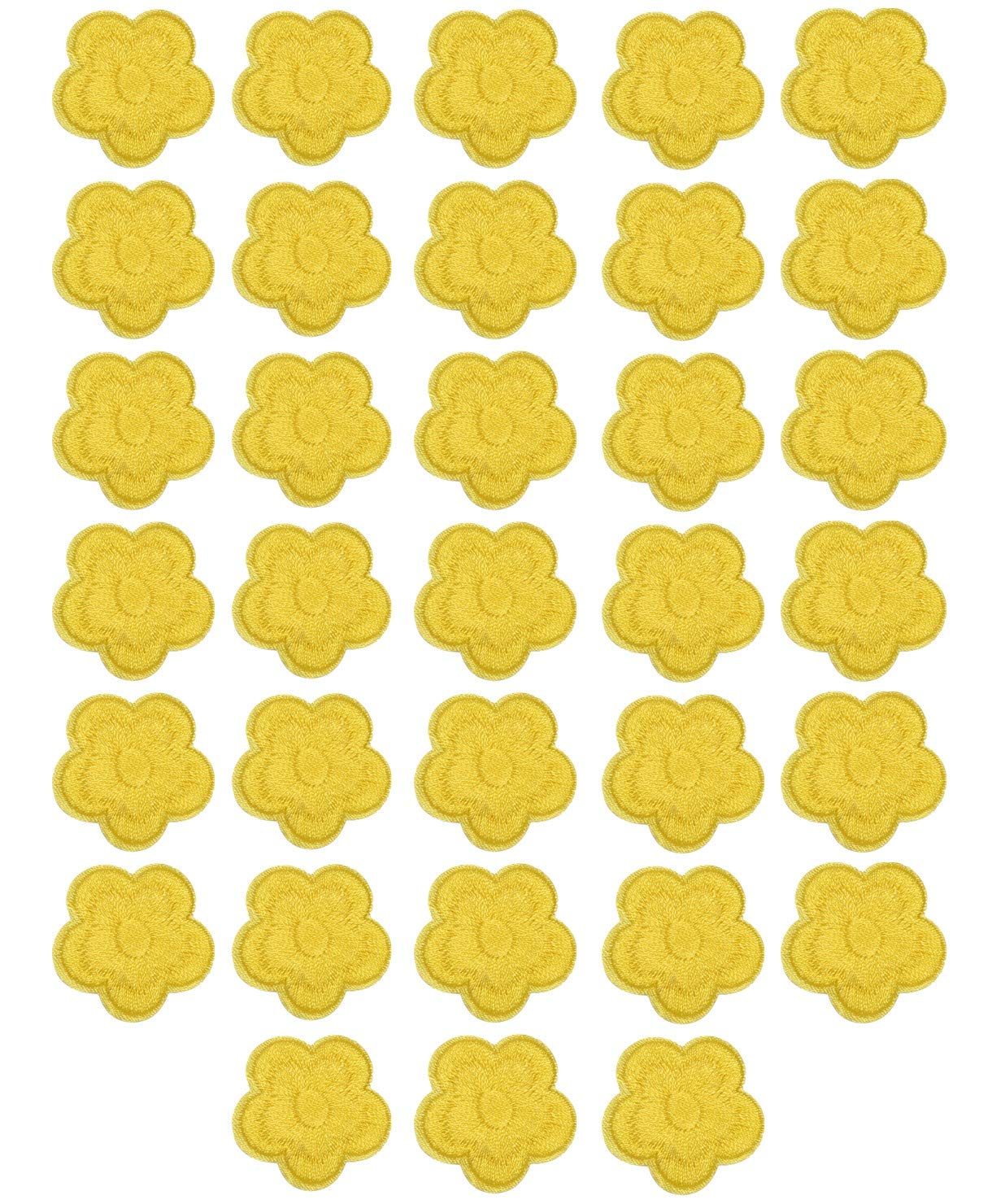 33 Pieces Small Garden Flower Iron-On Embroidered Patches - Floral Turnera Sew-On Appliques for Clothing, Jackets, Backpacks & Shoes - DIY Repair & Decoration Embellishments (Yellow) - Perfect for Customizing Denim, Hats & DIY Crafts