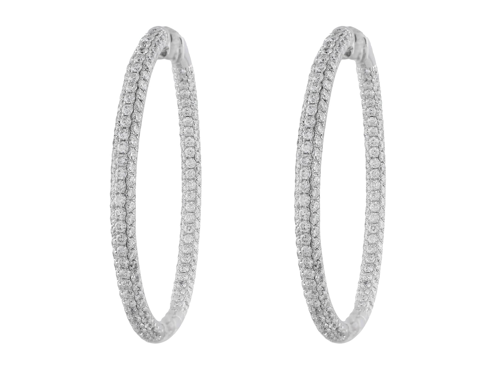 18K White Gold Large Three Row Diamond Hoop Earrings for Women - Luxury Sparkling Statement Jewelry for Parties, Weddings & Special Occasions