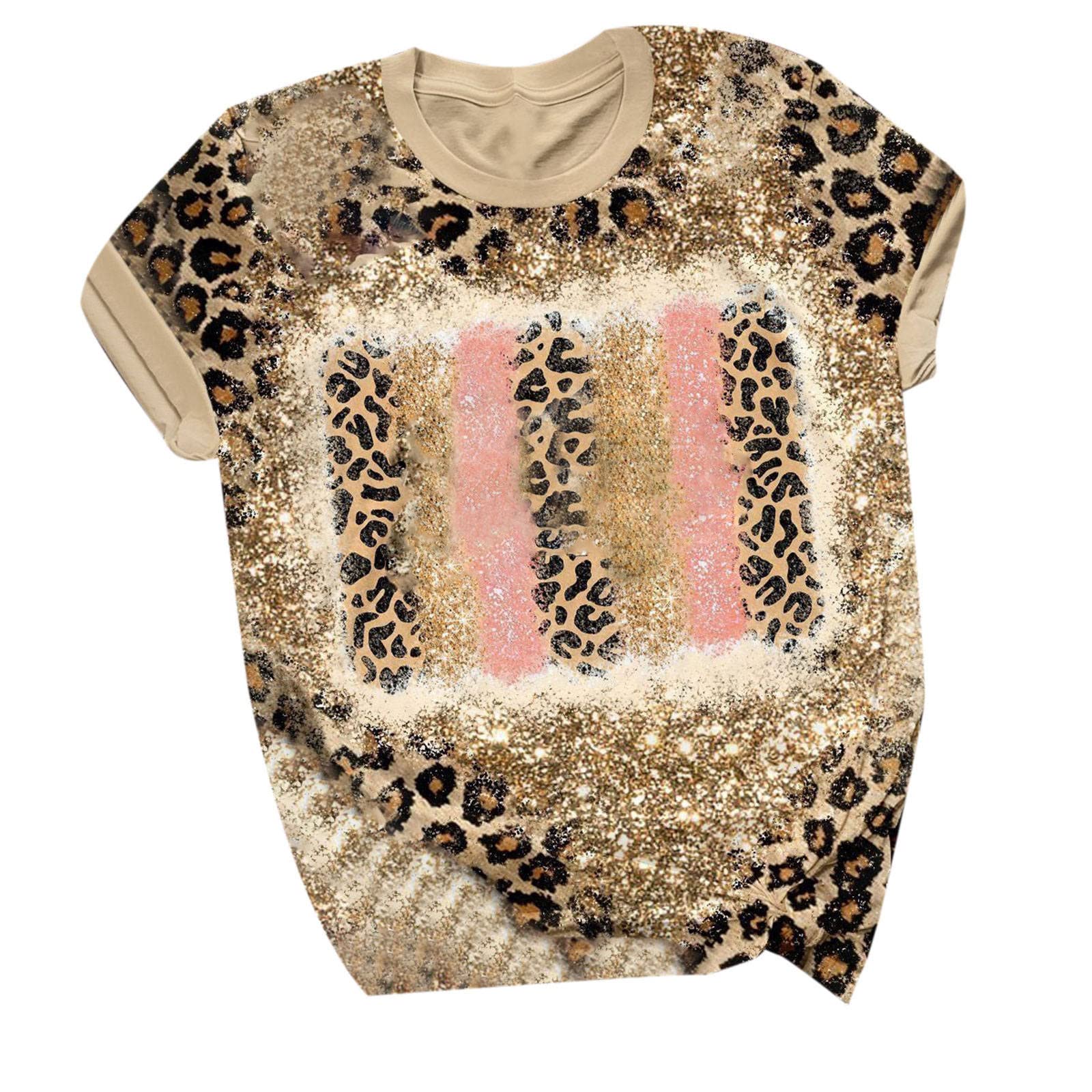 Women's Western Leopard Print T-Shirt - Casual Loose Blouse for Summer