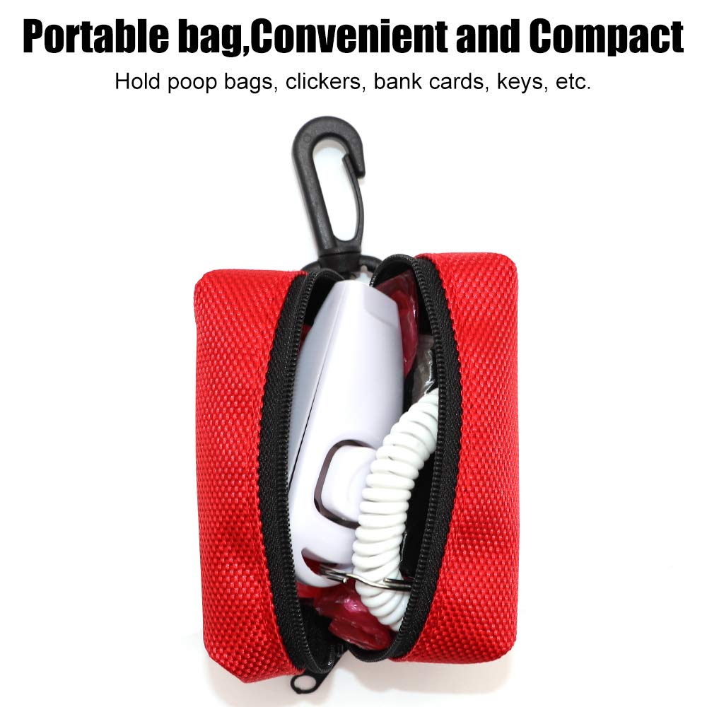SLSON Portable Dog Poop Bag Holder - Leash Attachment with Zippered Pouch, Lightweight Fabric Waste Bag Dispenser for Dogs (Red) | Ideal for Walking, Hiking, and Outdoor Pet Cleanup