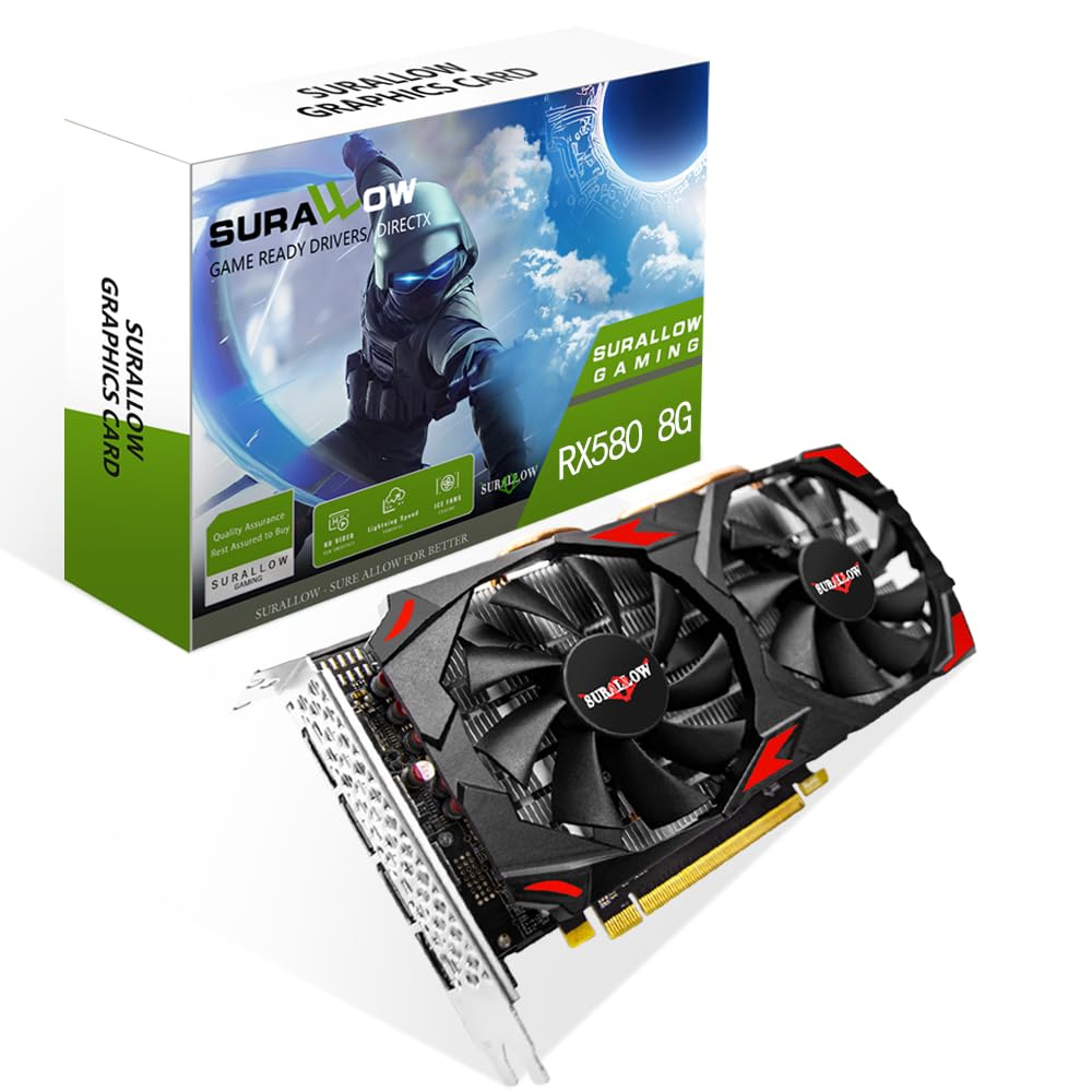 AMD Radeon RX 580 8GB GDDR5 256-bit Gaming Graphics Card with Dual Fans | PCIe 3.0 | HDMI/DP Ports | High Performance for PC Gaming, VR & 4K Video Editing