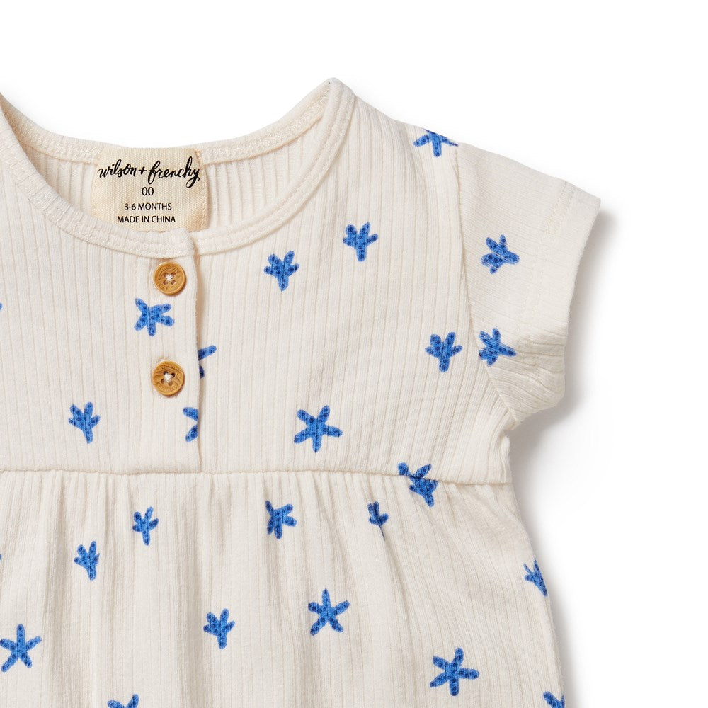 Little Starfish Organic Cotton Rib Playsuit for Baby Girls & Boys - Soft & Comfortable Outfit for Playtime, Daycare & Special Occasions
