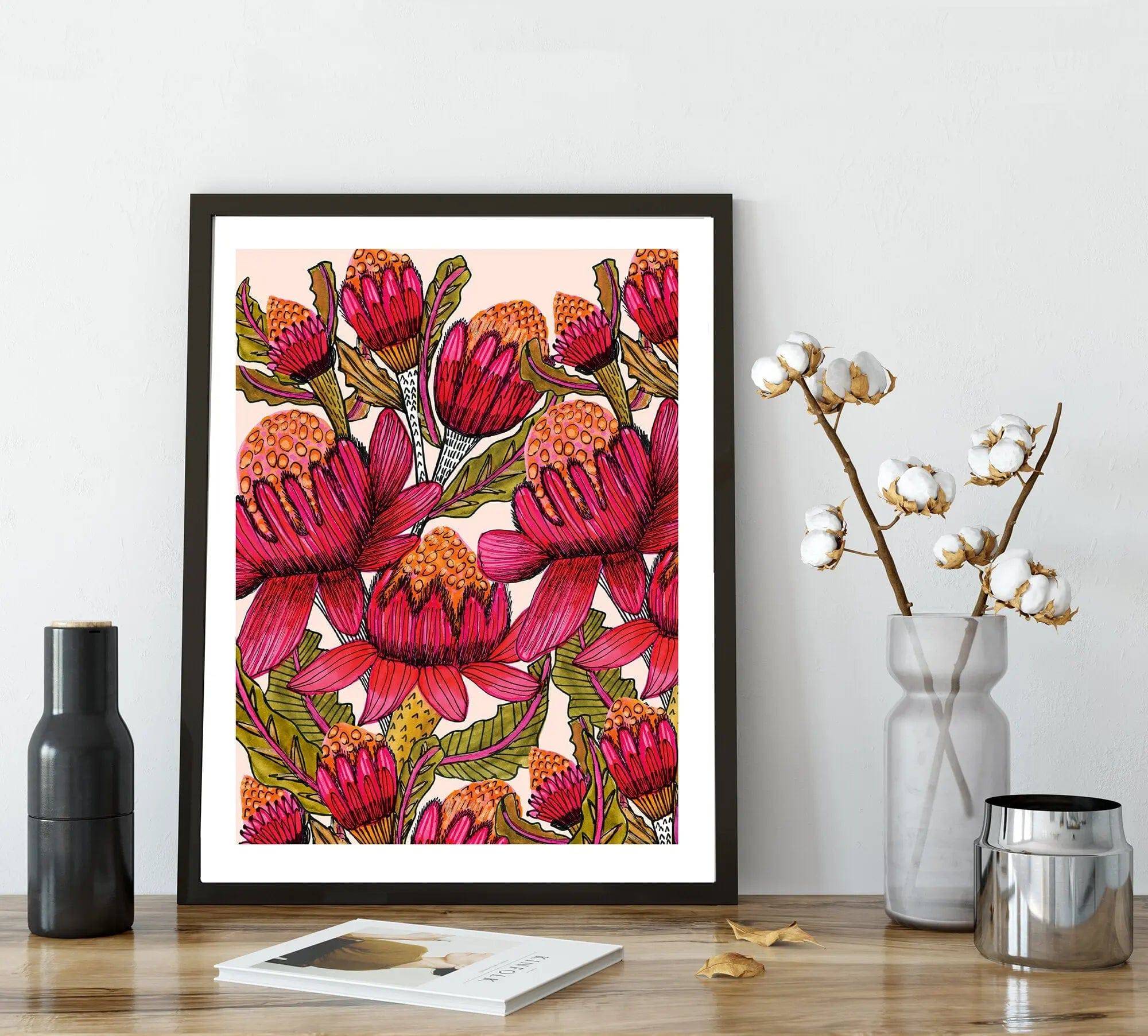 Waratahs Wall Art Print - Australian Native Flower Canvas Painting - Perfect for Home Decor, Living Room, Bedroom & Office
