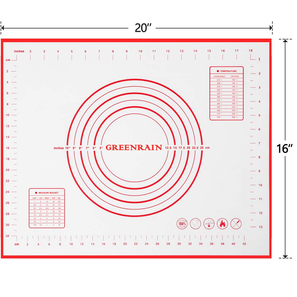Non-Stick Silicone Baking Mat - Extra Thick Pastry Mat with Measurements for Fondant, Dough Rolling & Pie Crust | 16x20 Inch Oven Liner & Counter Protector | Ideal for Baking, Cooking & Kitchen Prep