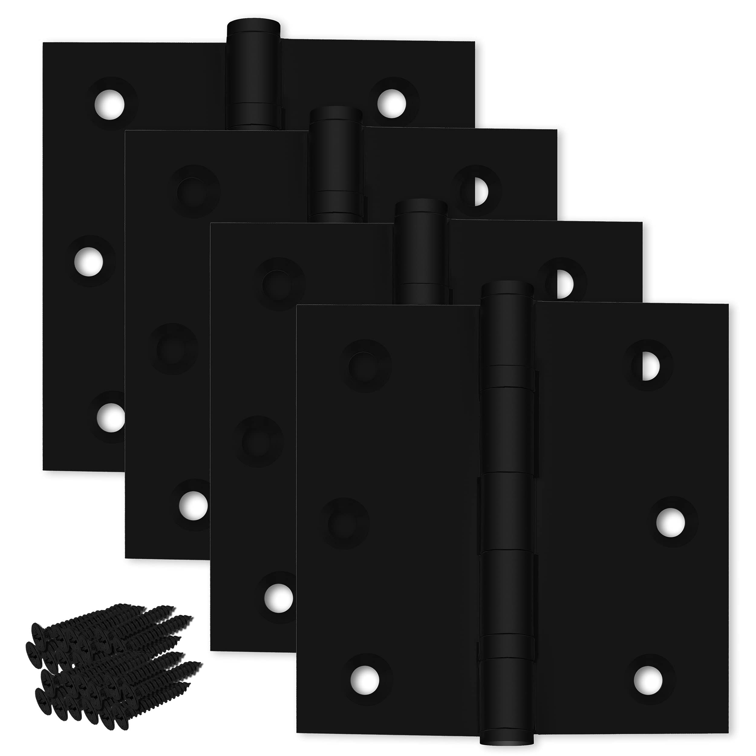 Heavy Duty 3.5 x 3.5 Inch Matte Black Door Hinges - Solid Brass Ball Bearing Hinges Set of 6 (Flat Black) for Interior/Exterior Doors, Cabinets & Furniture