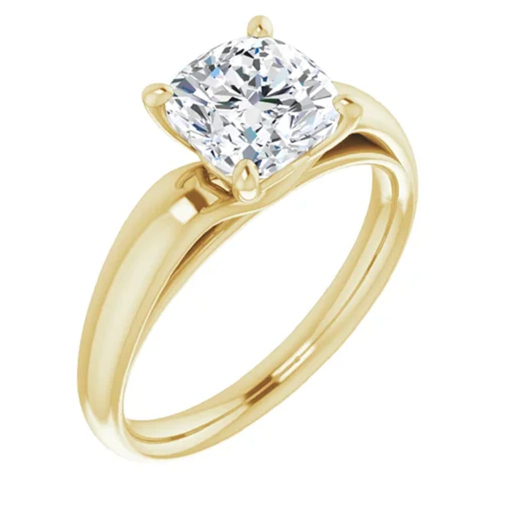 10K Solid Yellow Gold Handmade Engagement Ring - 1 CT Cushion Cut Moissanite Diamond Solitaire Wedding Ring for Women - Perfect for Proposals, Anniversaries & Bridal Jewelry Gifts