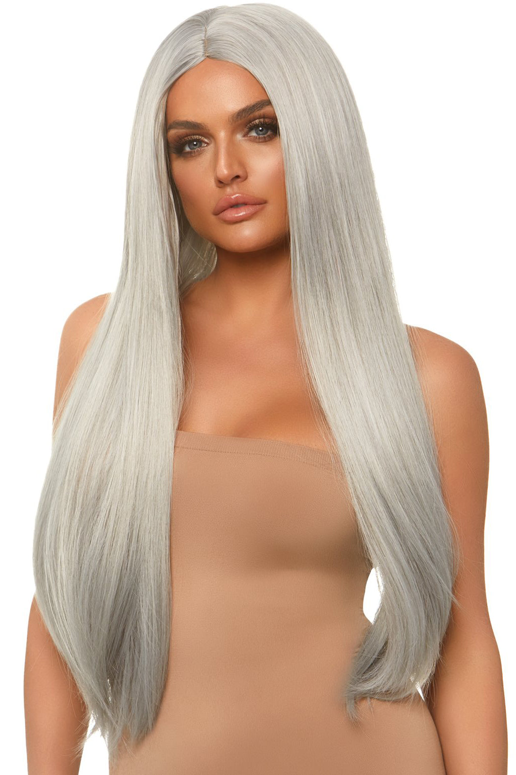 Long Straight Grey Synthetic Hair Wig for Women - Natural Looking Soft & Comfortable - Perfect for Cosplay, Halloween, Costume Parties & Daily Fashion