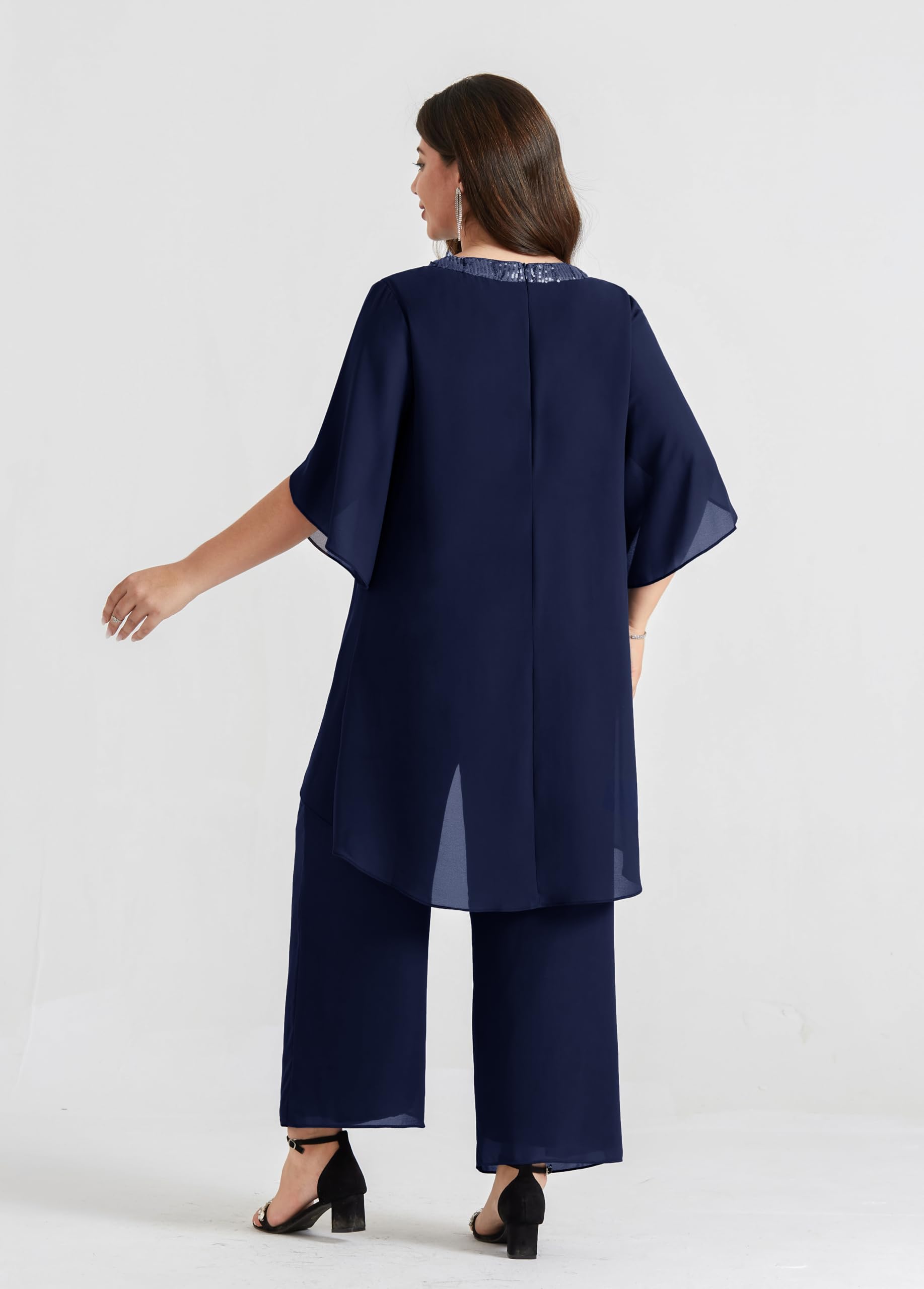 Hanna Nikole Plus Size Mother of The Bride Pant Suits - 2 Piece Chiffon Set with High Low Hem - Elegant Wedding Guest Outfit for Women - Perfect for Weddings, Receptions & Formal Events