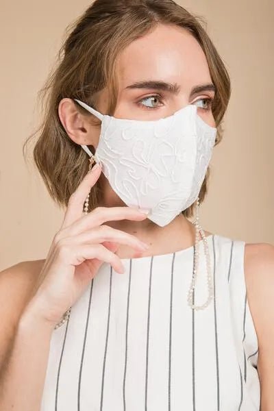 Linen Embroidered Face Mask - Breathable Washable Reusable Cotton Linen Fabric with Floral Embroidery - Perfect for Daily Use, Travel, and Outdoor Activities