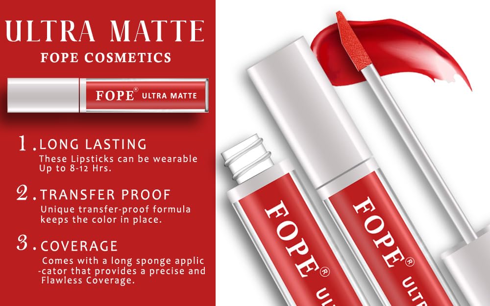 FOPE Long Wear Liquid Matte Lipstick Set - 6 Colors, Hydrating & Non-Drying, Vegan & Cruelty Free - Perfect for Daily Wear, Parties & Special Occasions