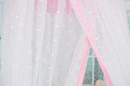 Princess Dome Style Hanging Baby Mosquito Net with Pink Bowknot Decor - Girls Bed Canopy with Bracket for Nursery, Bedroom & Outdoor Protection