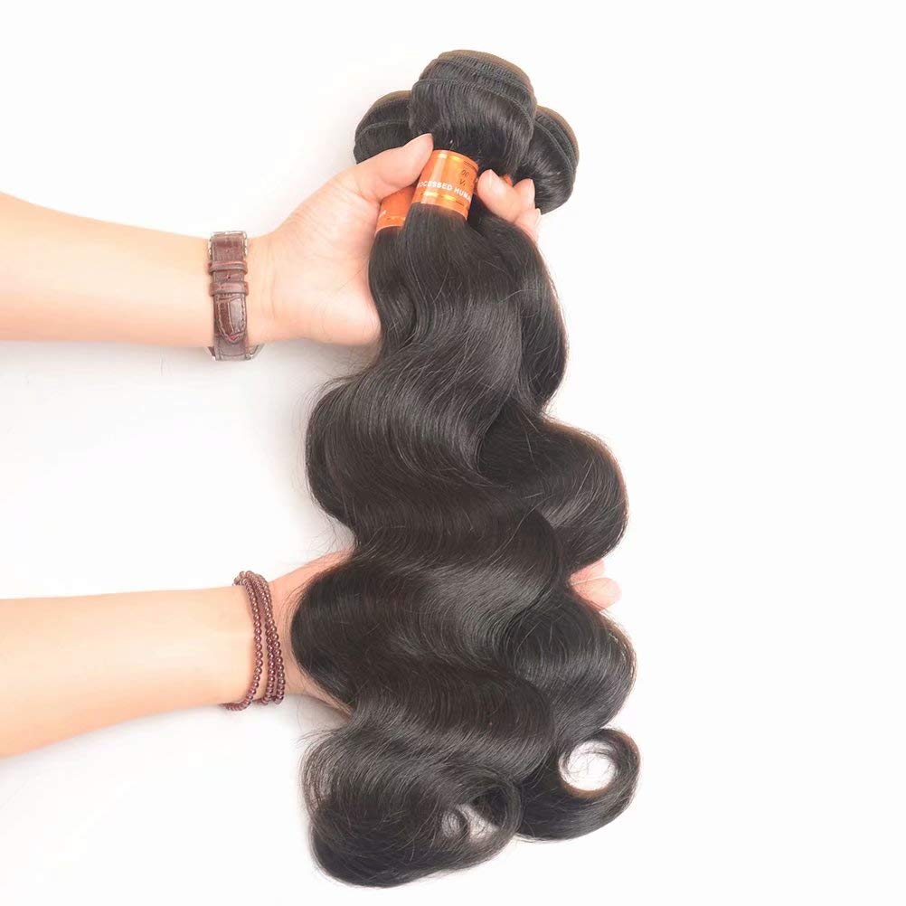 FEEL ME Brazilian Body Wave Hair 3 Bundles (14 16 18 Inch) - 100% Unprocessed Virgin Human Hair Weave - Natural Black Hair Extensions for Women - Perfect for Styling, Weaving & Protective Hairstyles