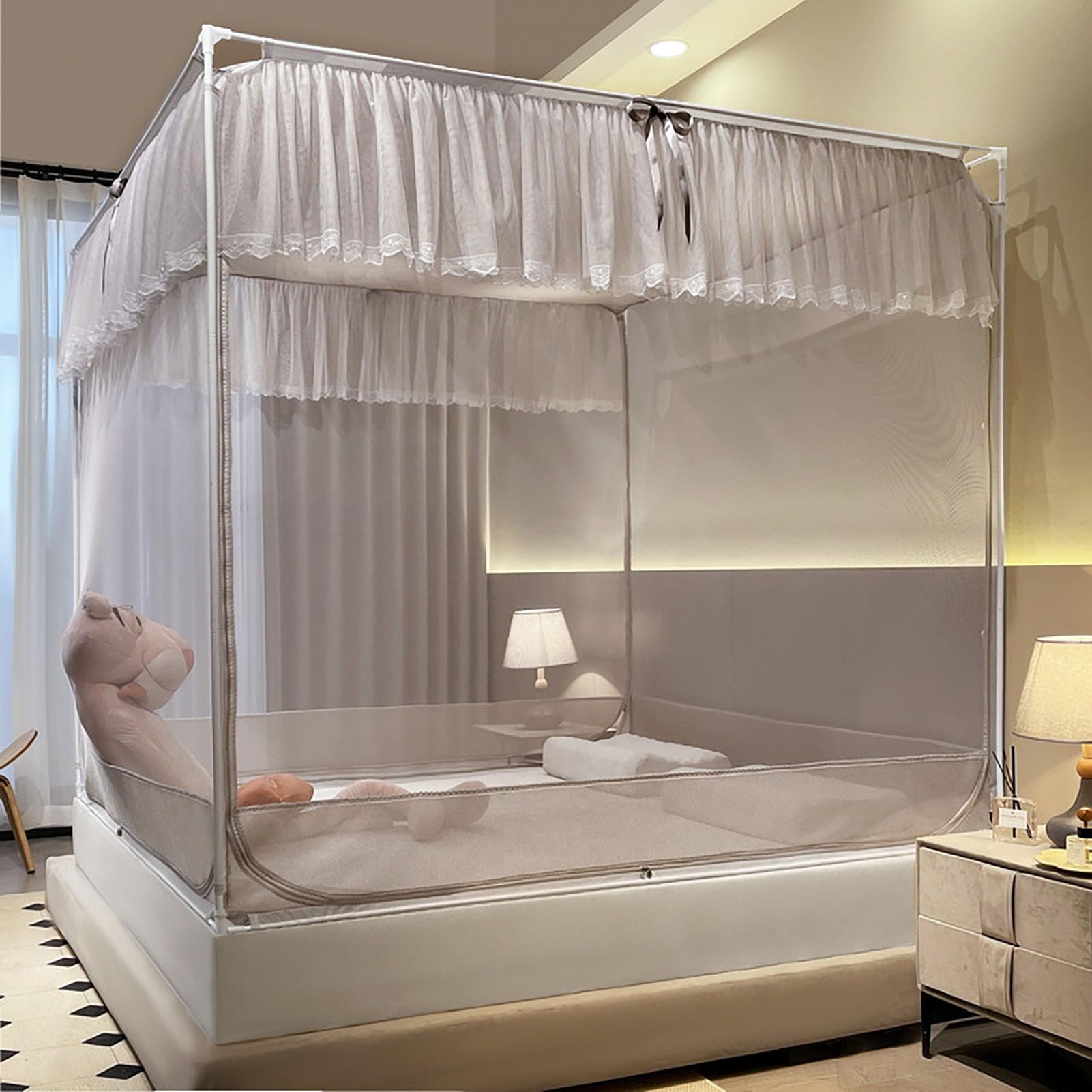 Portable Folding Mosquito Net Tent for Bed & Outdoor Use - Pop-Up Mosquito Protection for Adults (1.5M, Khaki) - Perfect for Indoor Beds, Sofas, Camping & Travel