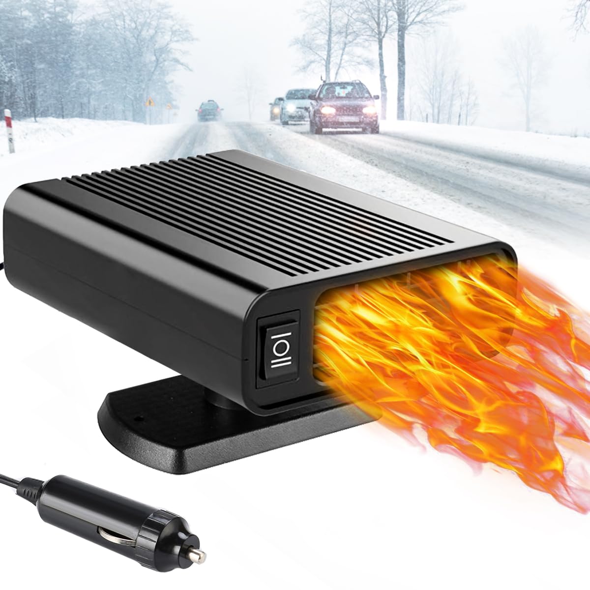 12V Car Heater with Fast Heating & 2-in-1 Defrost Defogger, Cigarette Lighter Plug-in Vehicle Heater for Winter Warmth and Clear Visibility