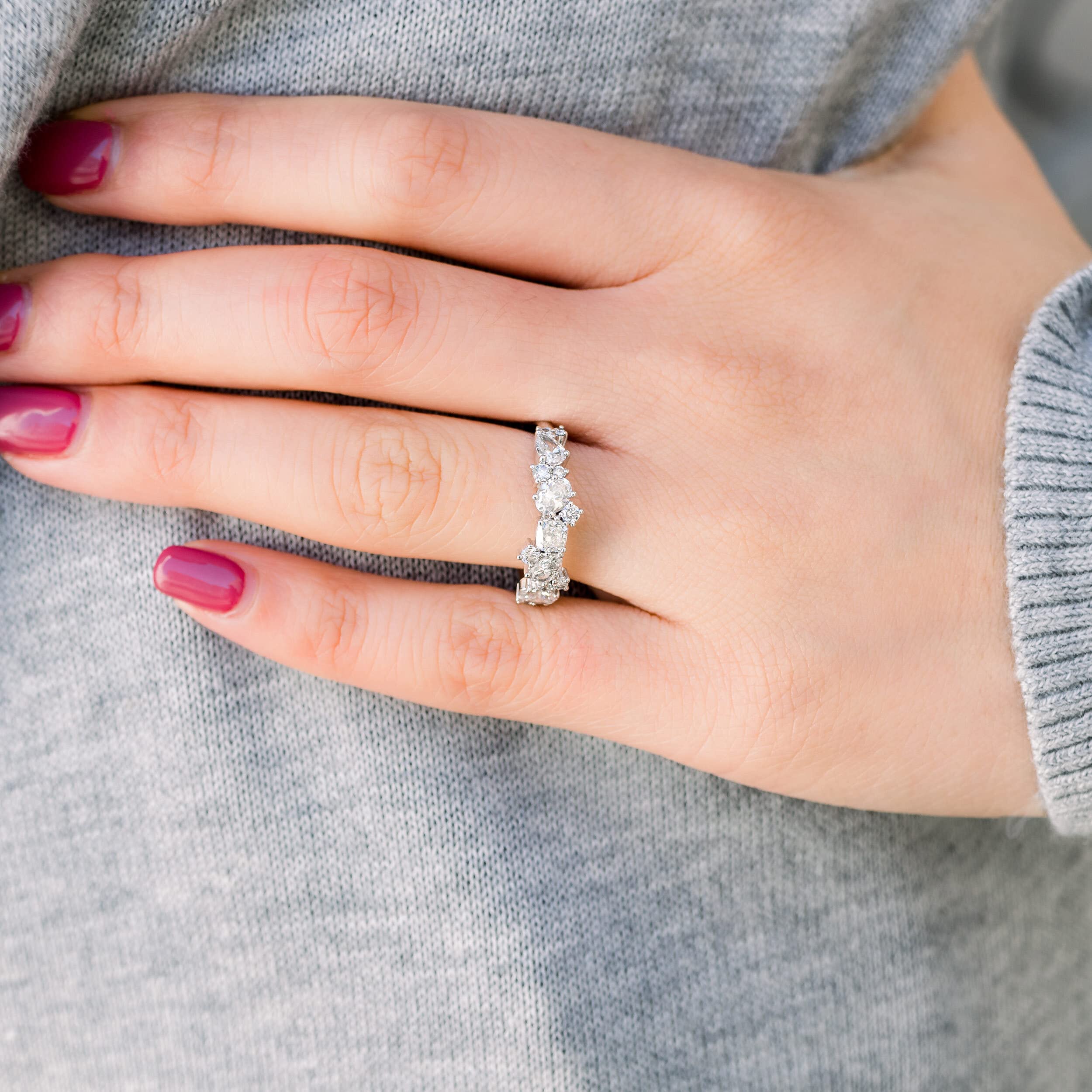 1.50Ct Multi-Shape Moissanite Eternity Ring for Women - 14K White Gold Wedding, Anniversary & Promise Ring - Claw Set Classic Band for Bridal, Engagement & Special Occasions
