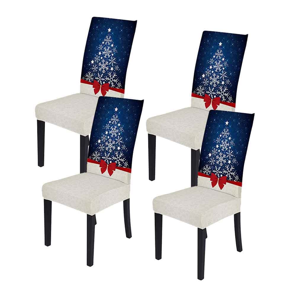 XMNTG Christmas Chair Covers for Dining Room - Printed Stretchable Washable Non-Slip Furniture Protectors (Set of 4, Yellow) - Perfect Holiday Decor for Kitchen, Party & Festive Gatherings